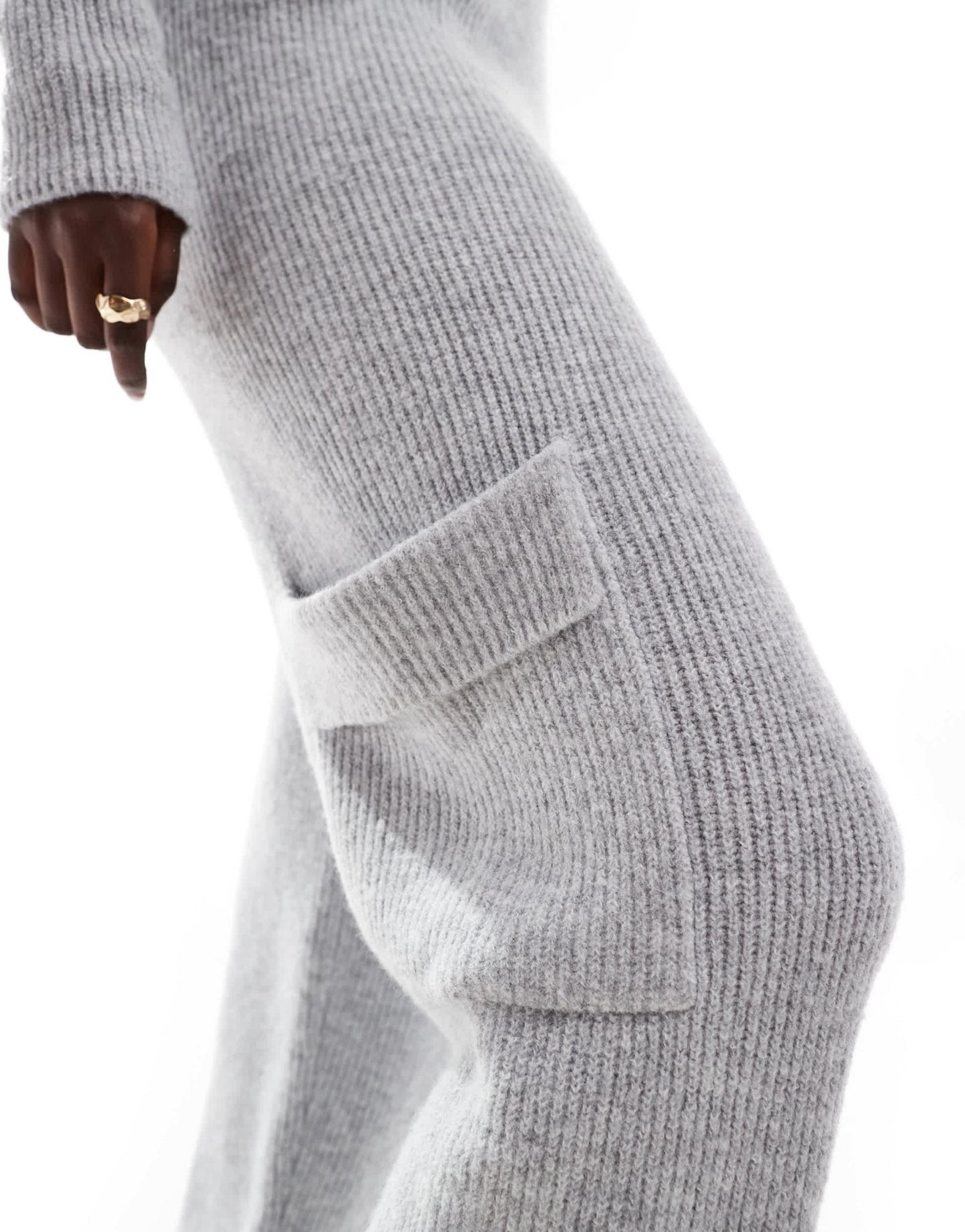 Aria Cove knit wide leg cargo pocket detail trouser co - ord in light grey - ASOS Sample Sale EU Store