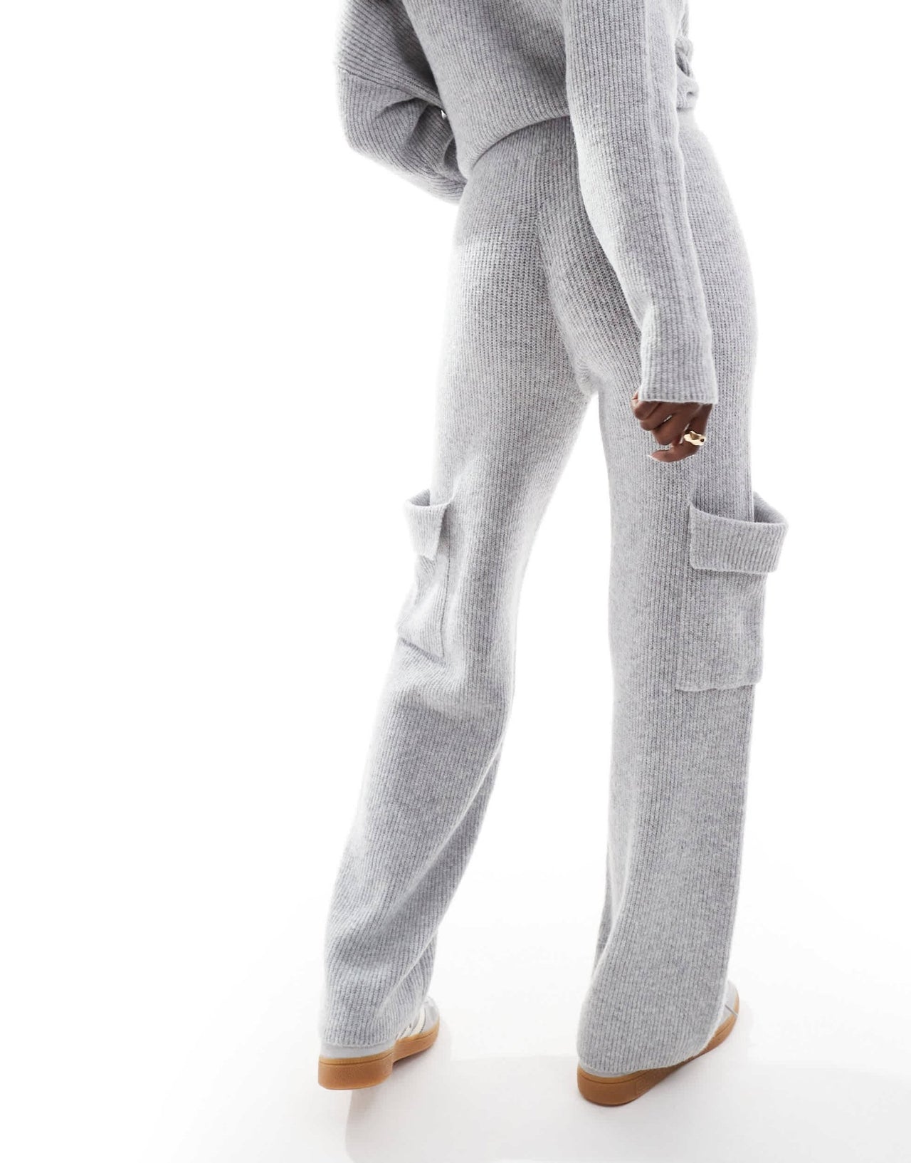 Aria Cove knit wide leg cargo pocket detail trouser co - ord in light grey - ASOS Sample Sale EU Store