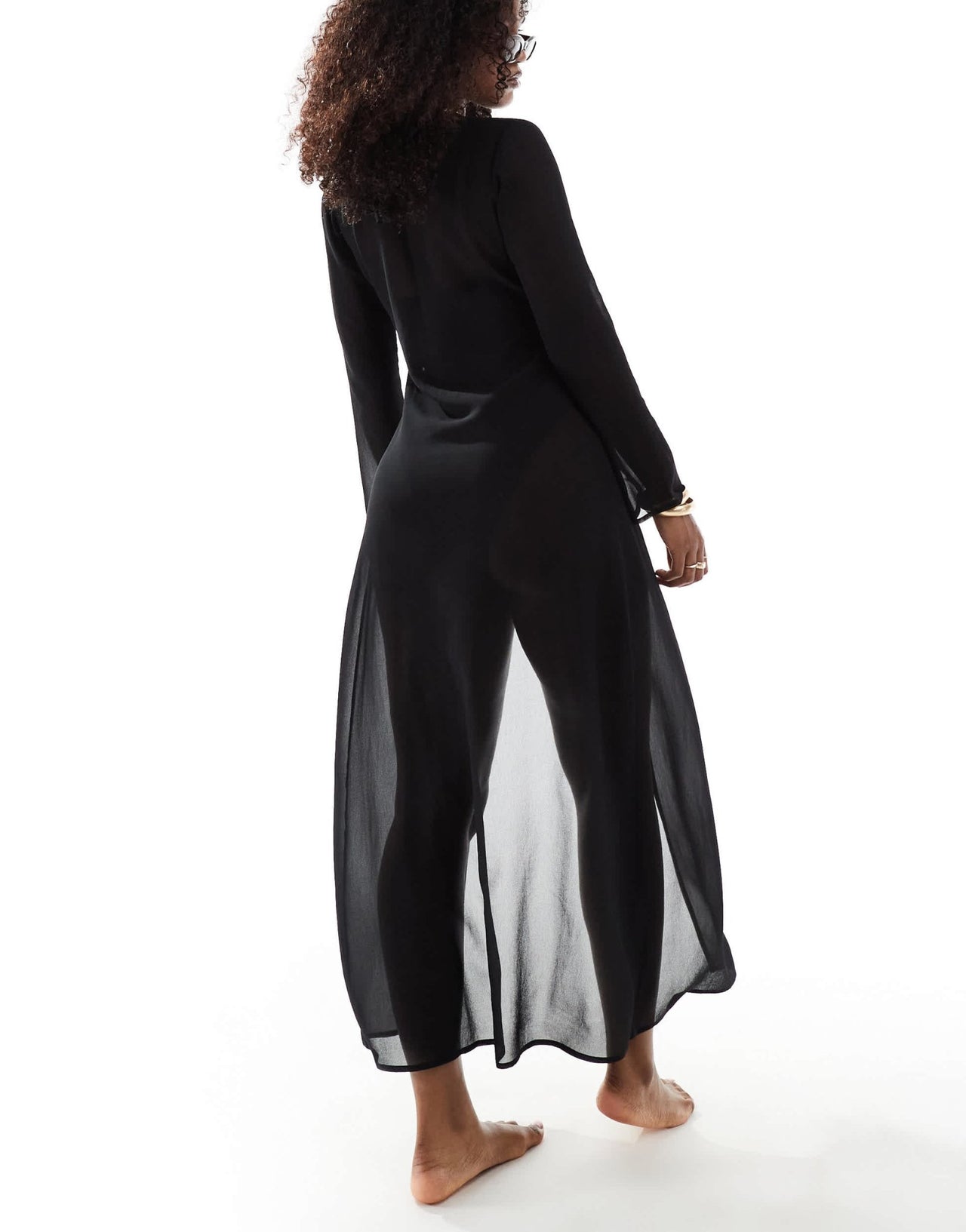 Aria Cove mesh ring detail maxi beach kimono co - ord in black - ASOS Sample Sale EU Store