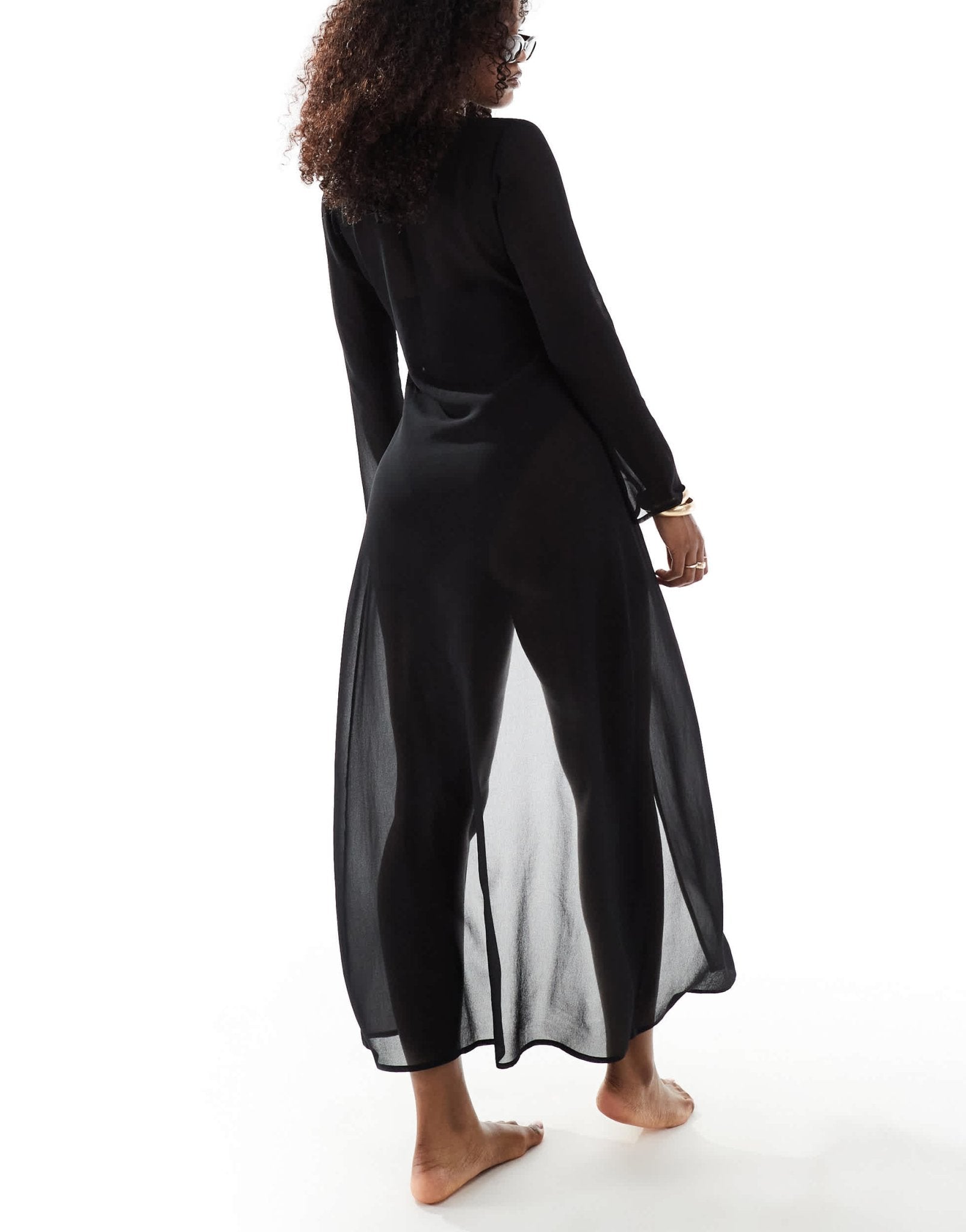 Aria Cove mesh ring detail maxi beach kimono co - ord in black - ASOS Sample Sale EU Store