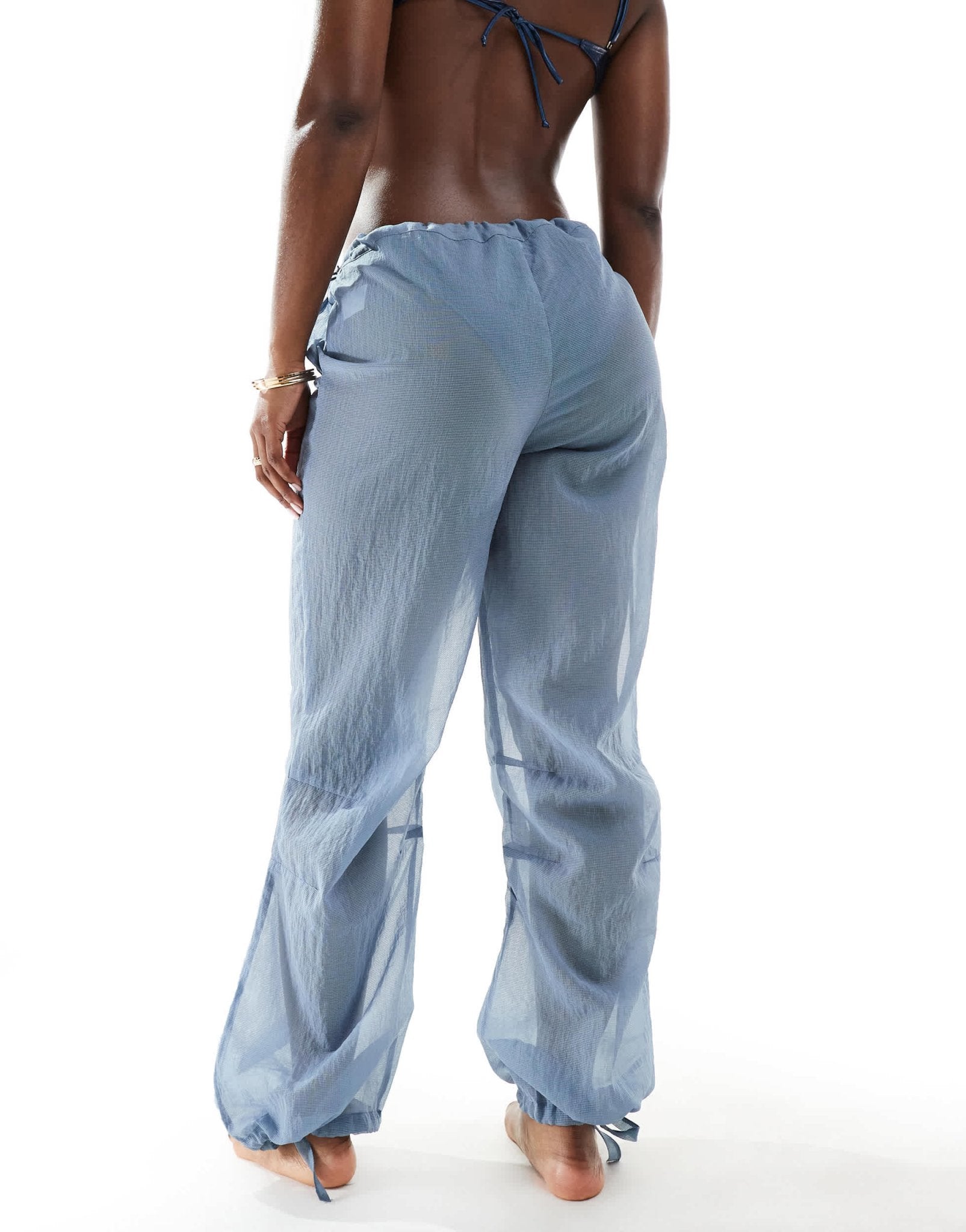 Aria Cove sheer beach trousers with adjustable sides co - ord in slate blue - ASOS Sample Sale EU Store