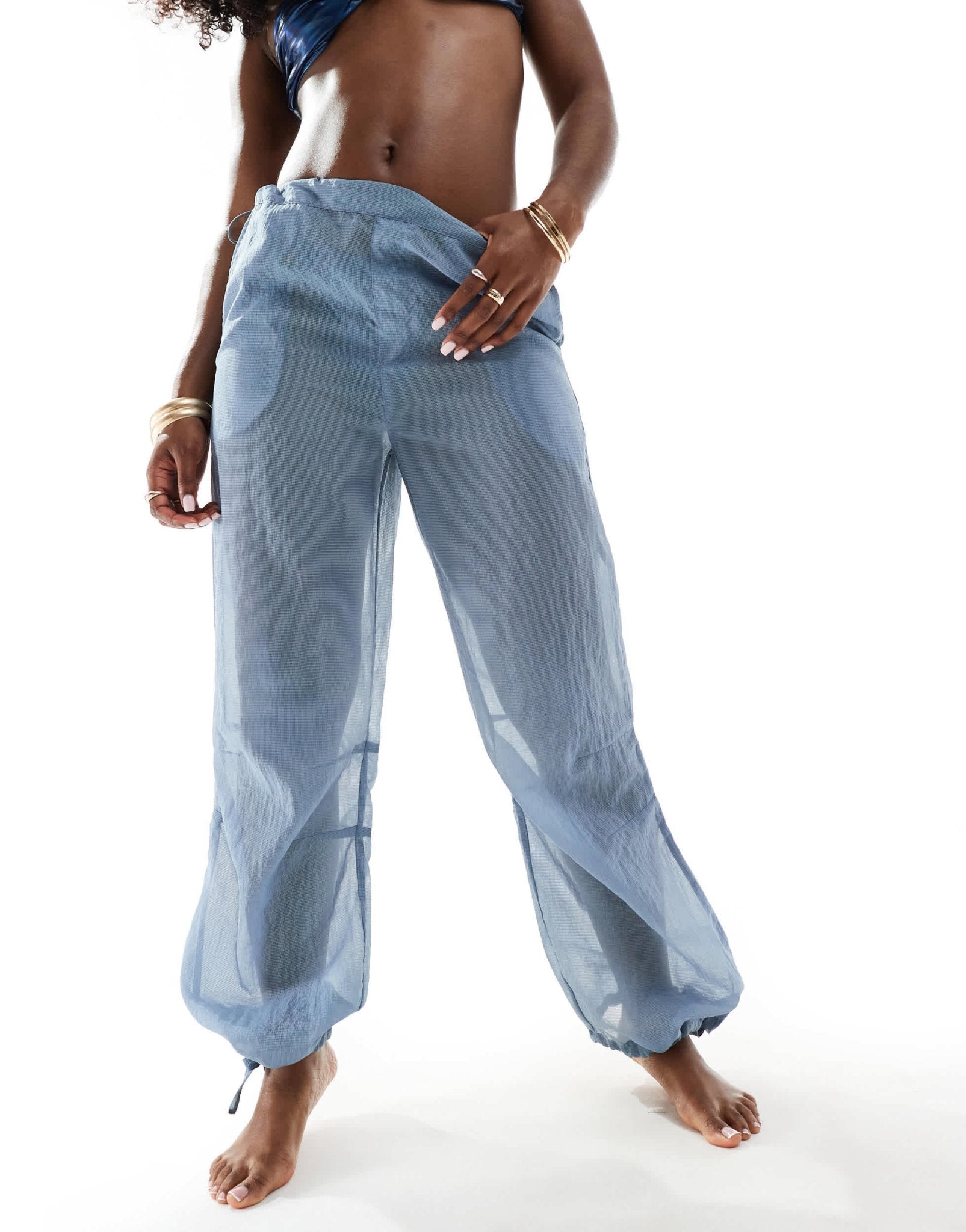Aria Cove sheer beach trousers with adjustable sides co - ord in slate blue - ASOS Sample Sale EU Store
