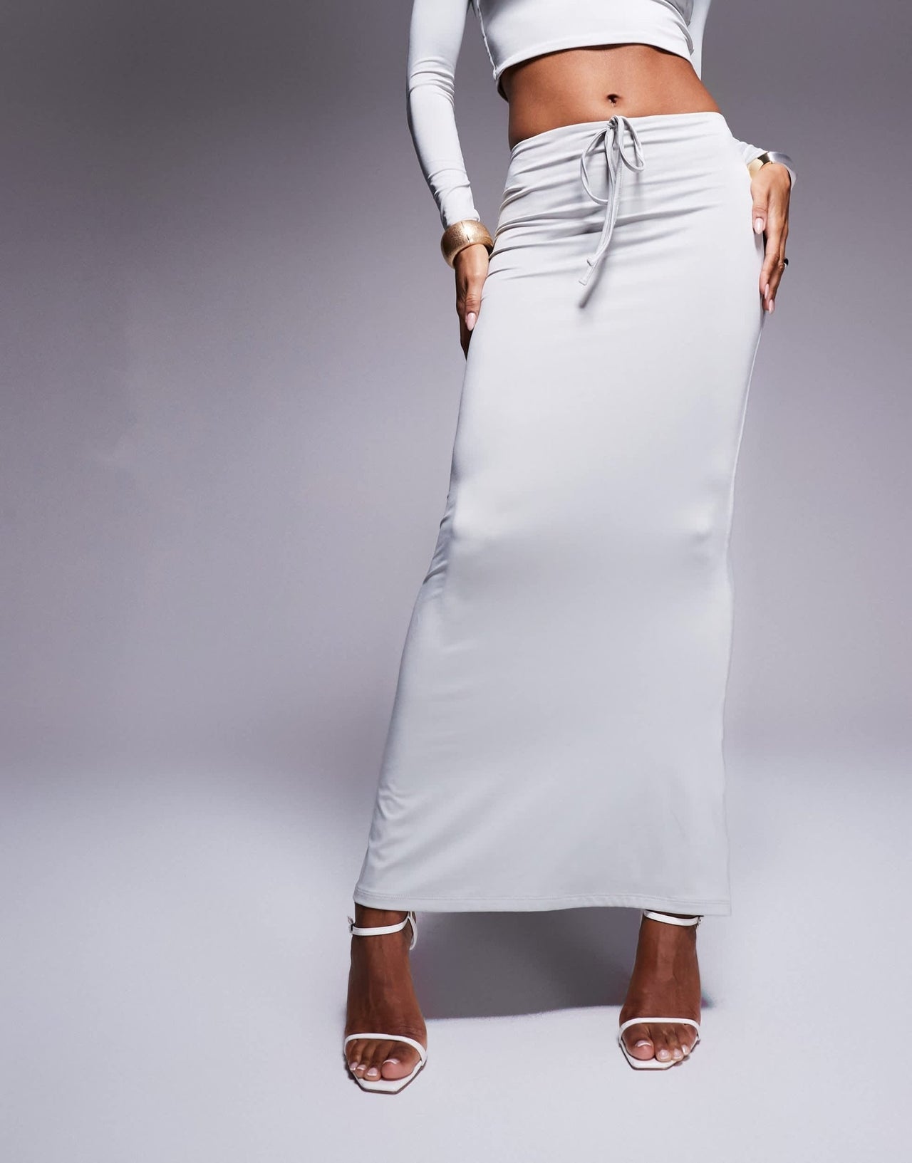 Aria Cove slinky tie waist column maxi skirt co - ord in grey - ASOS Sample Sale EU Store