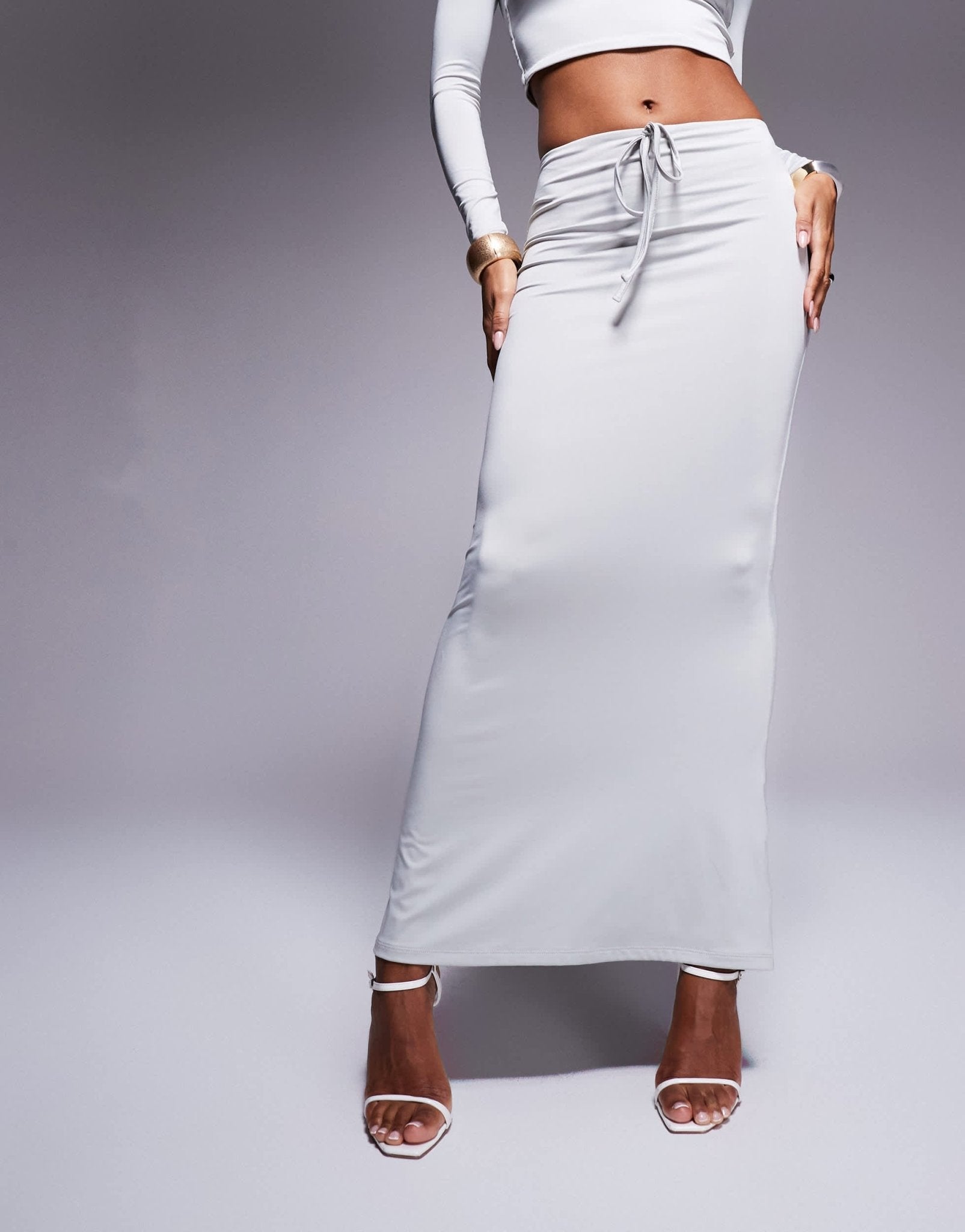 Aria Cove slinky tie waist column maxi skirt co - ord in grey - ASOS Sample Sale EU Store