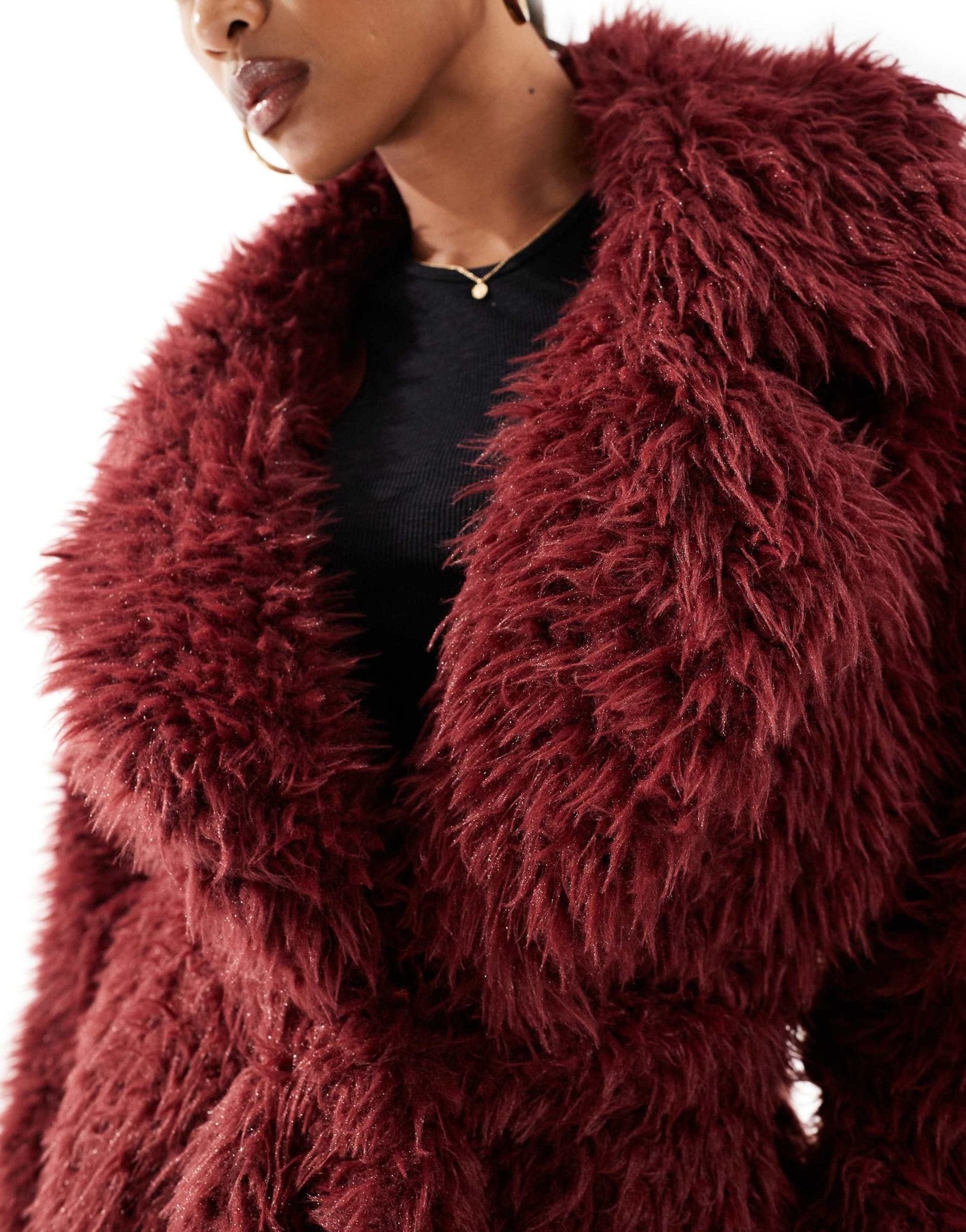 Aria Cove teddy belted coat in burgundy - ASOS Sample Sale EU Store