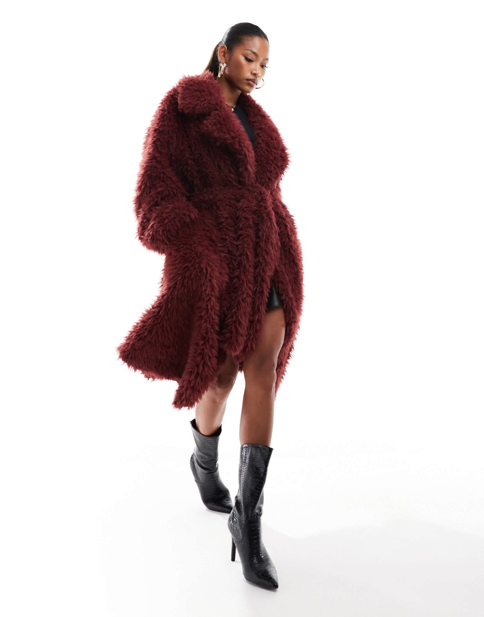 Aria Cove teddy belted coat in burgundy - ASOS Sample Sale EU Store