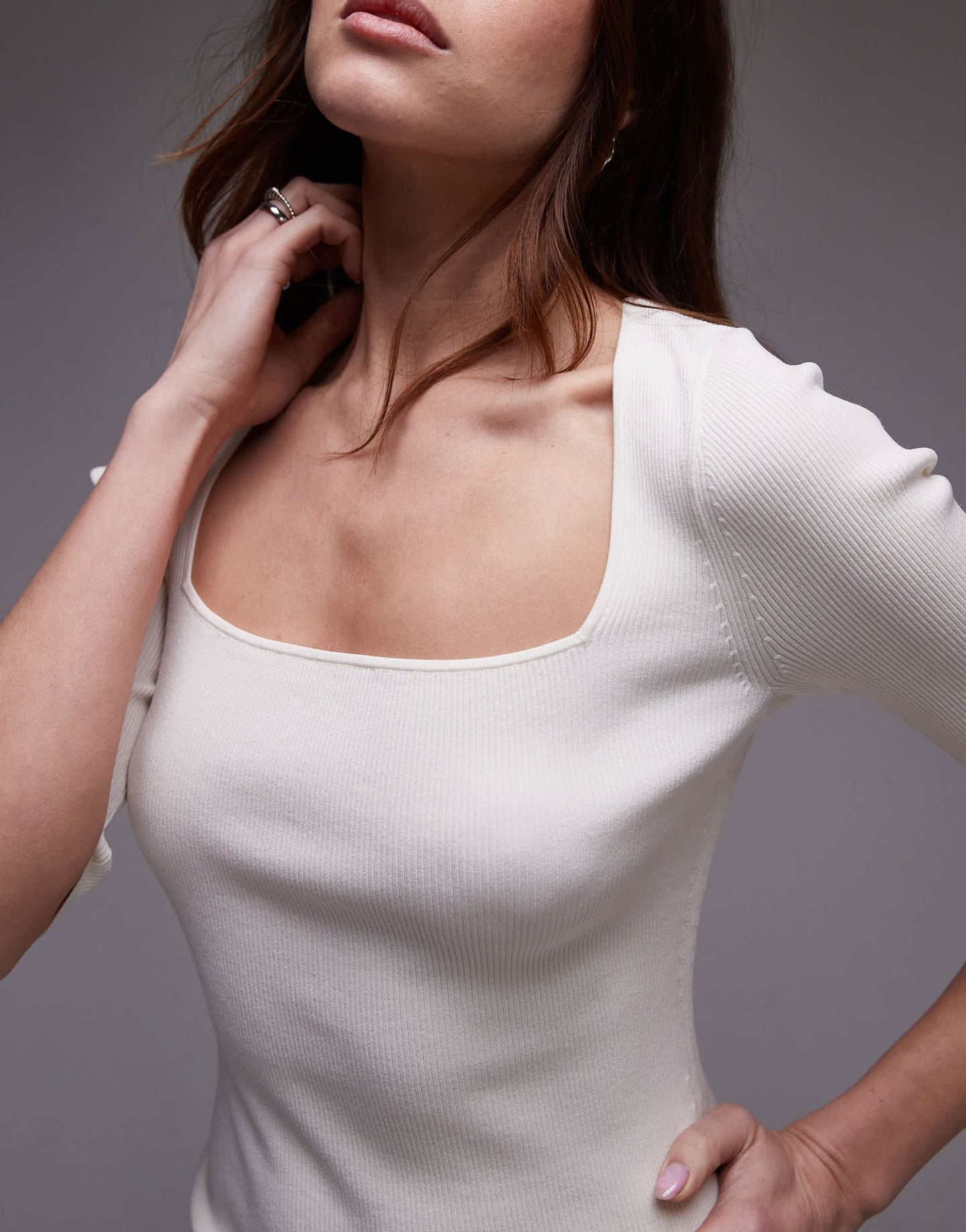 ARKET compact rib knit top with square neckline in white - ASOS Sample Sale EU Store