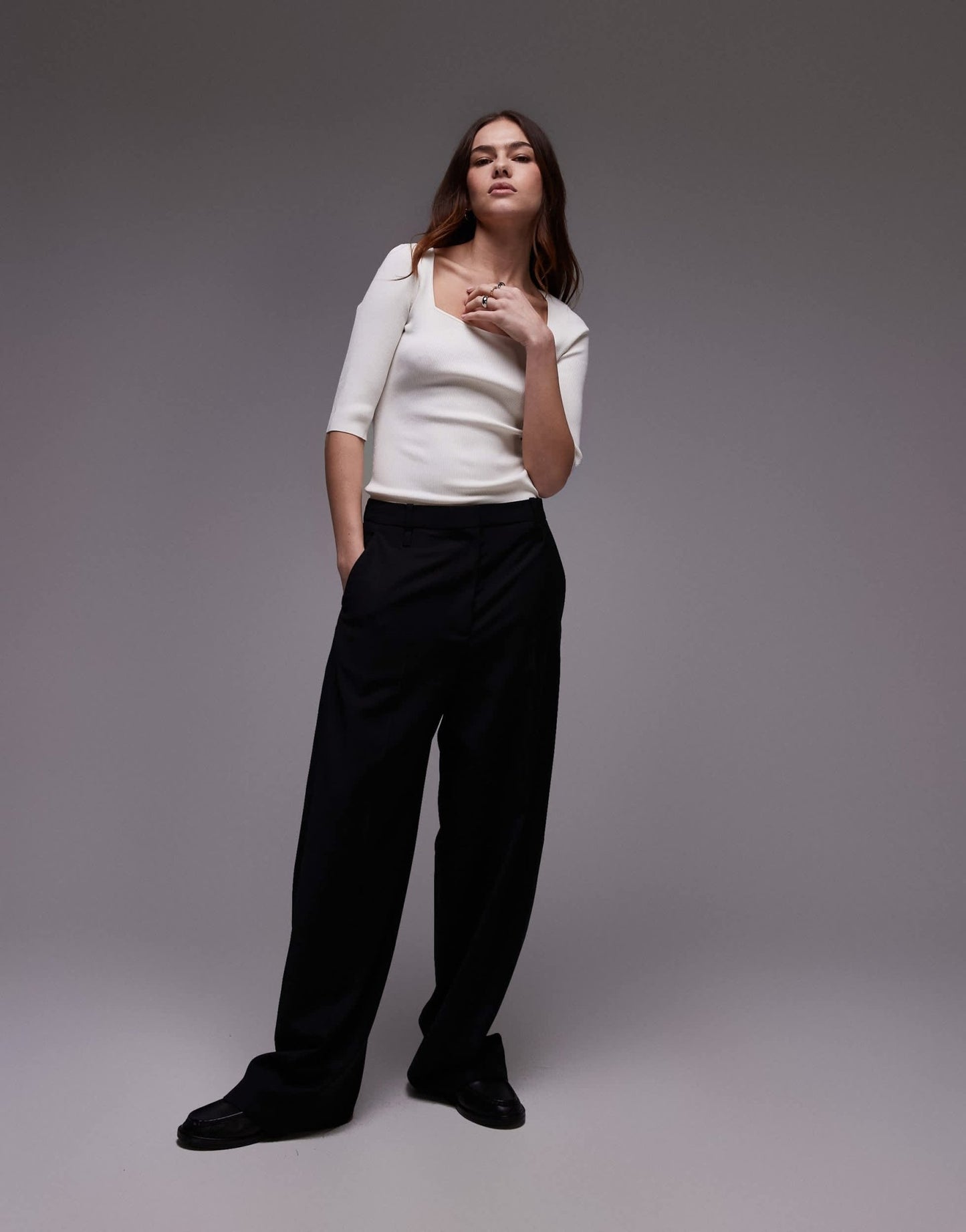 ARKET compact rib knit top with square neckline in white - ASOS Sample Sale EU Store