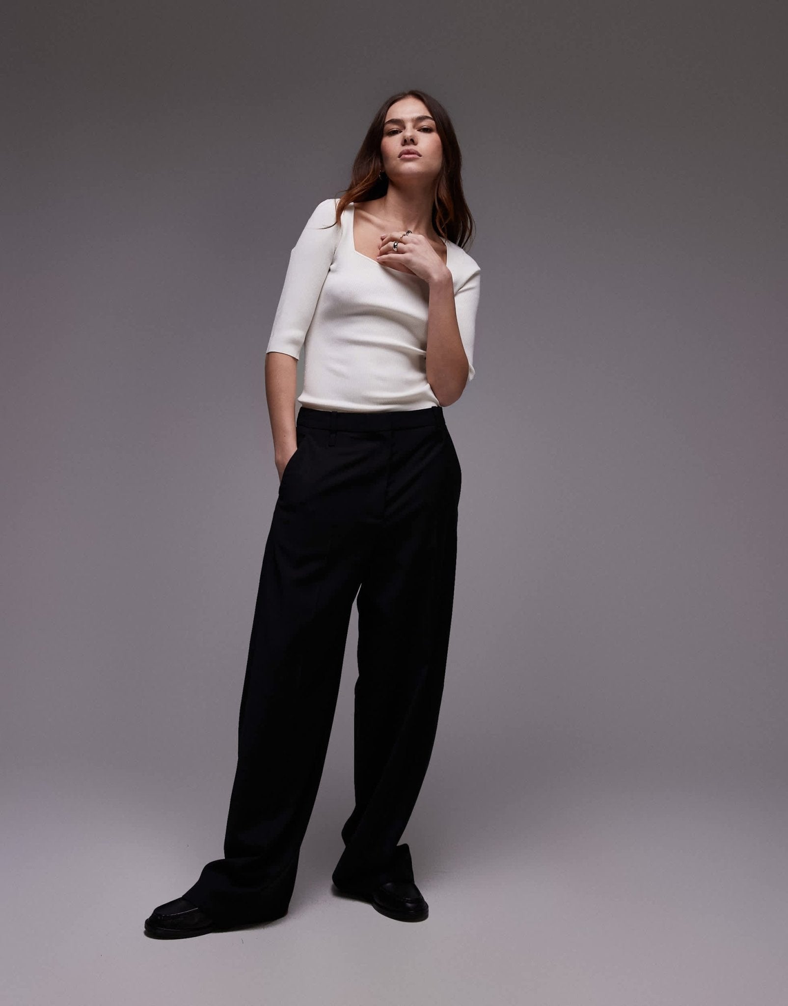 ARKET compact rib knit top with square neckline in white - ASOS Sample Sale EU Store