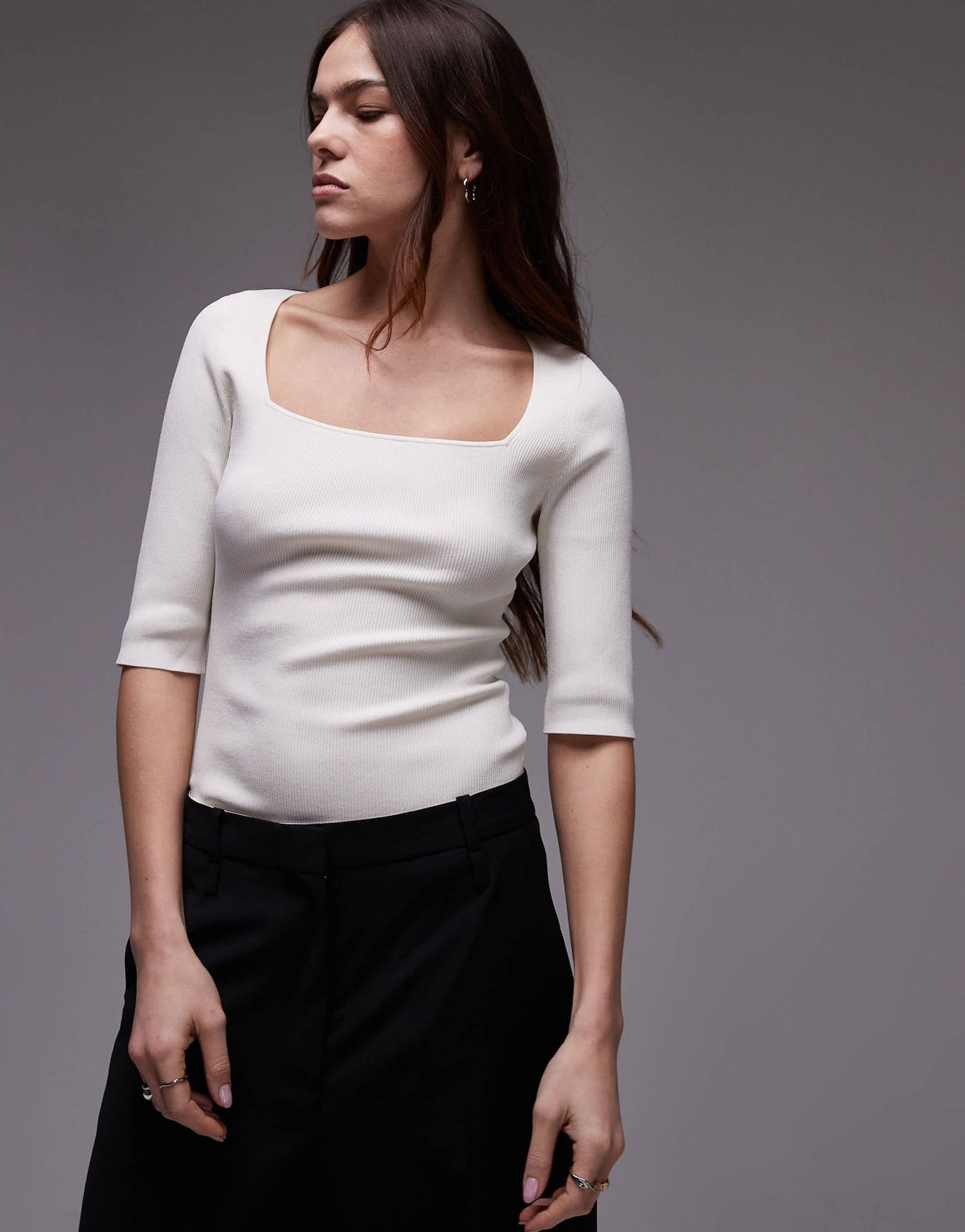 ARKET compact rib knit top with square neckline in white - ASOS Sample Sale EU Store