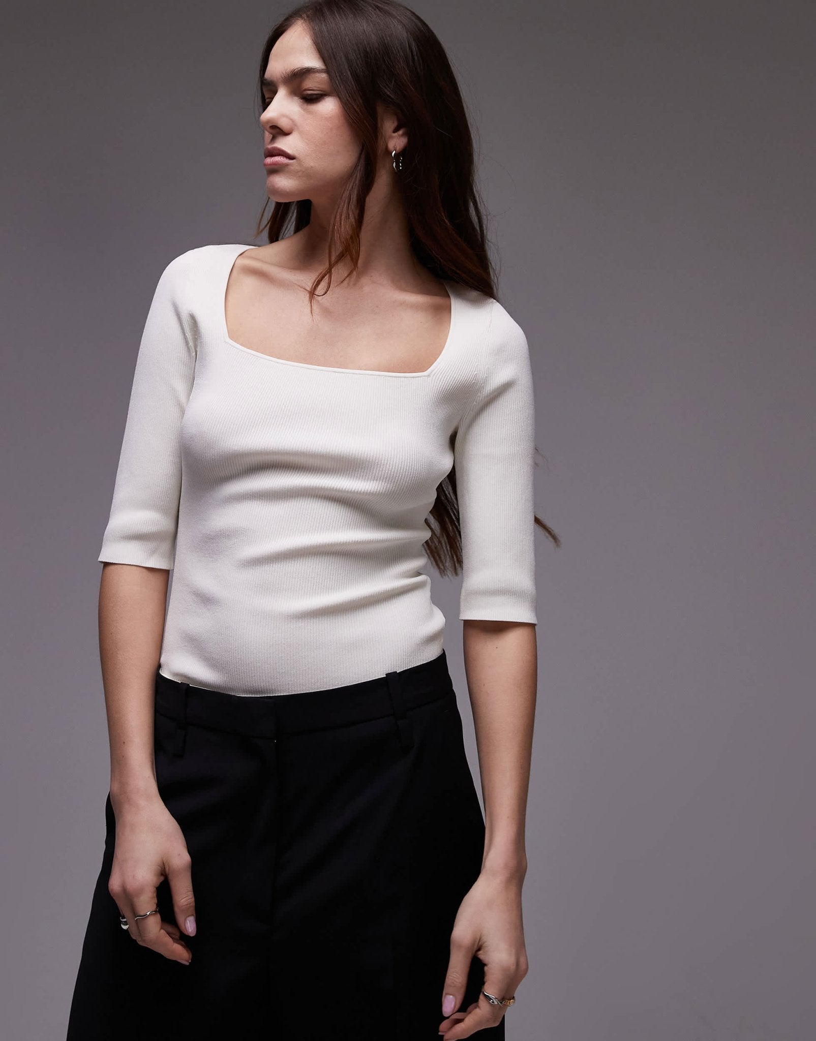 ARKET compact rib knit top with square neckline in white - ASOS Sample Sale EU Store