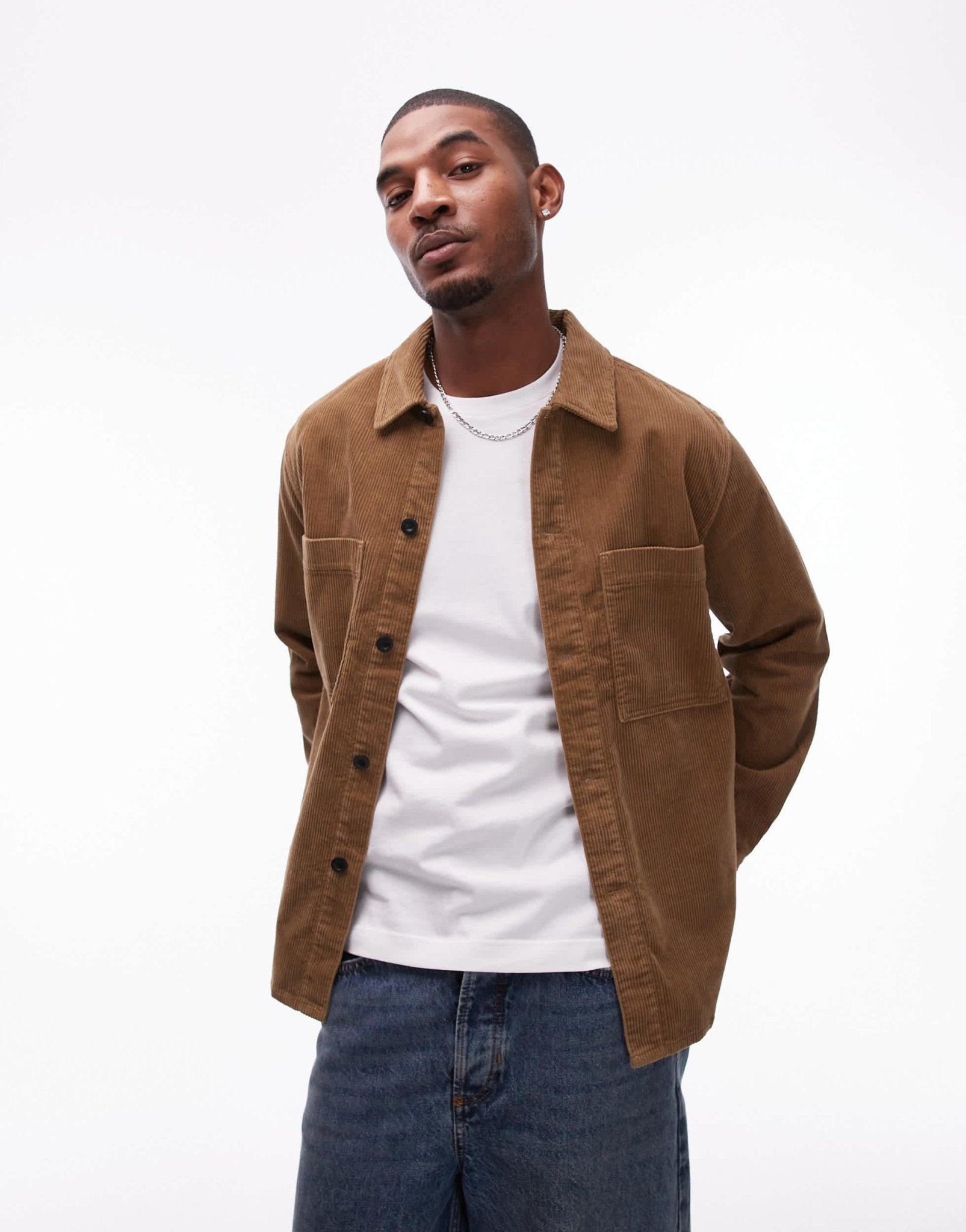 ARKET cord overshirt with front patch pockets in brown - ASOS Sample Sale EU Store
