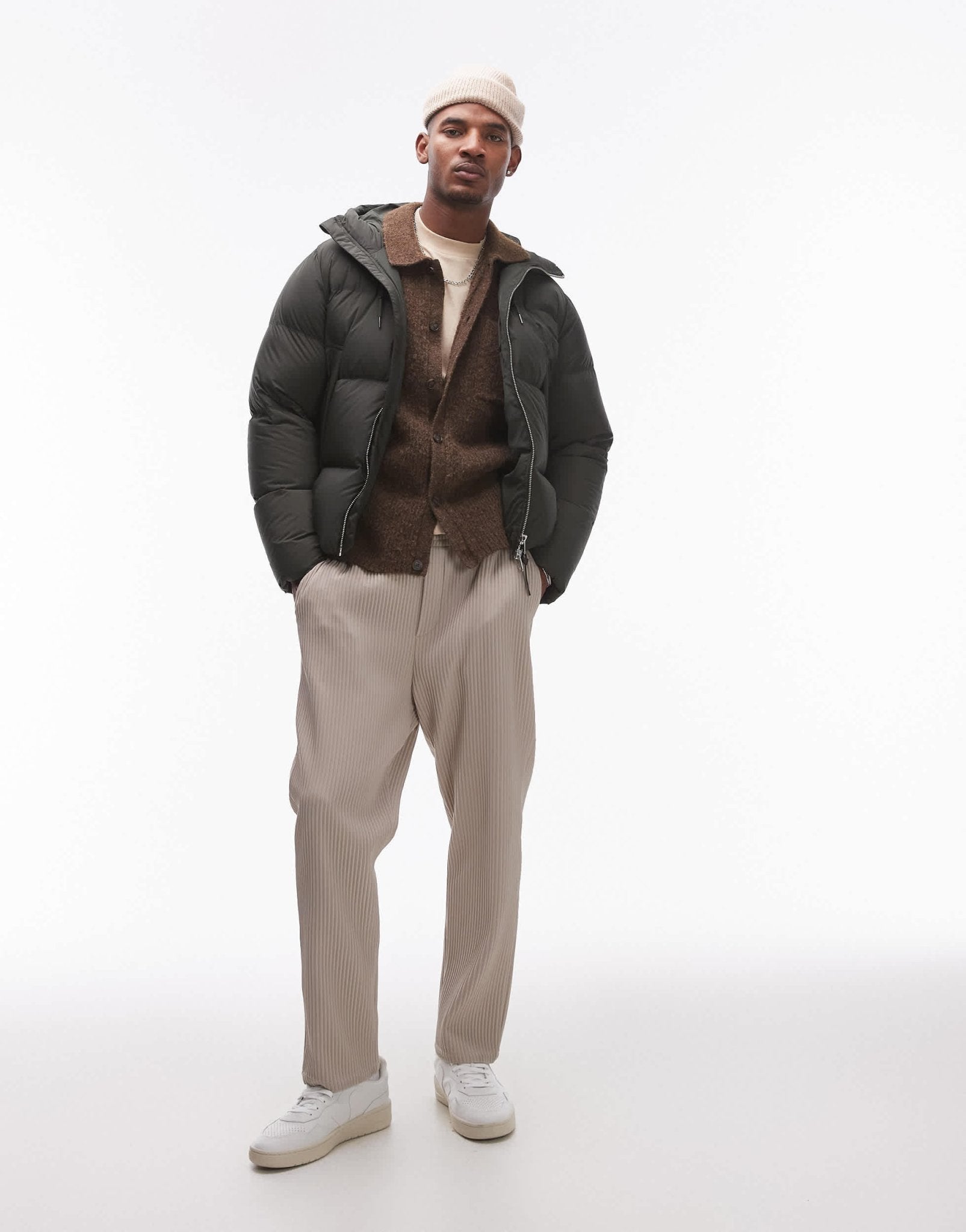 ARKET down filed puffer jacket with hood in dark khaki - ASOS Sample Sale EU Store