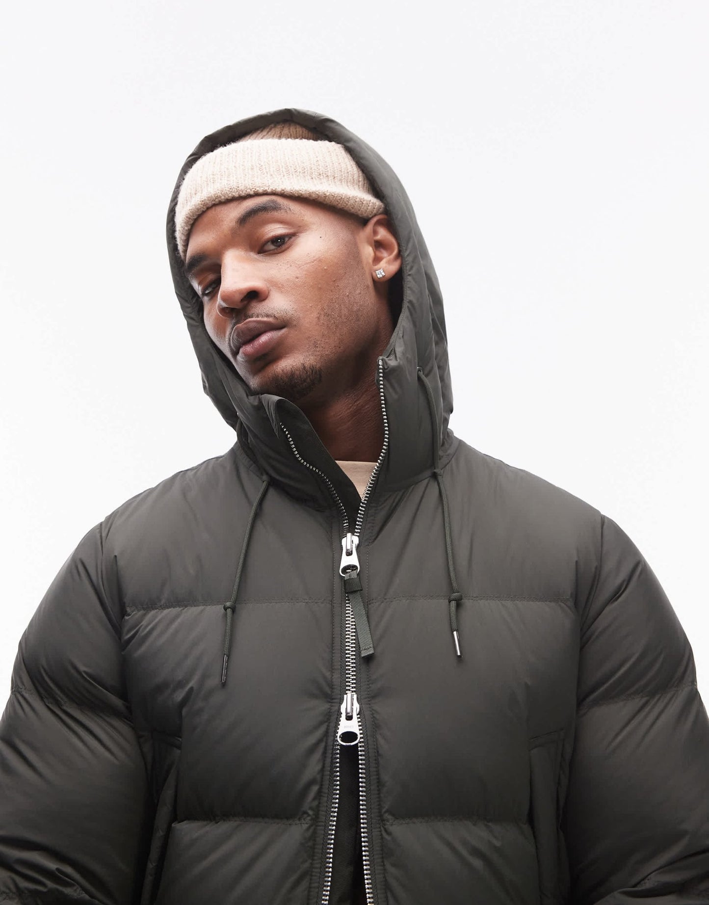 ARKET down filed puffer jacket with hood in dark khaki - ASOS Sample Sale EU Store