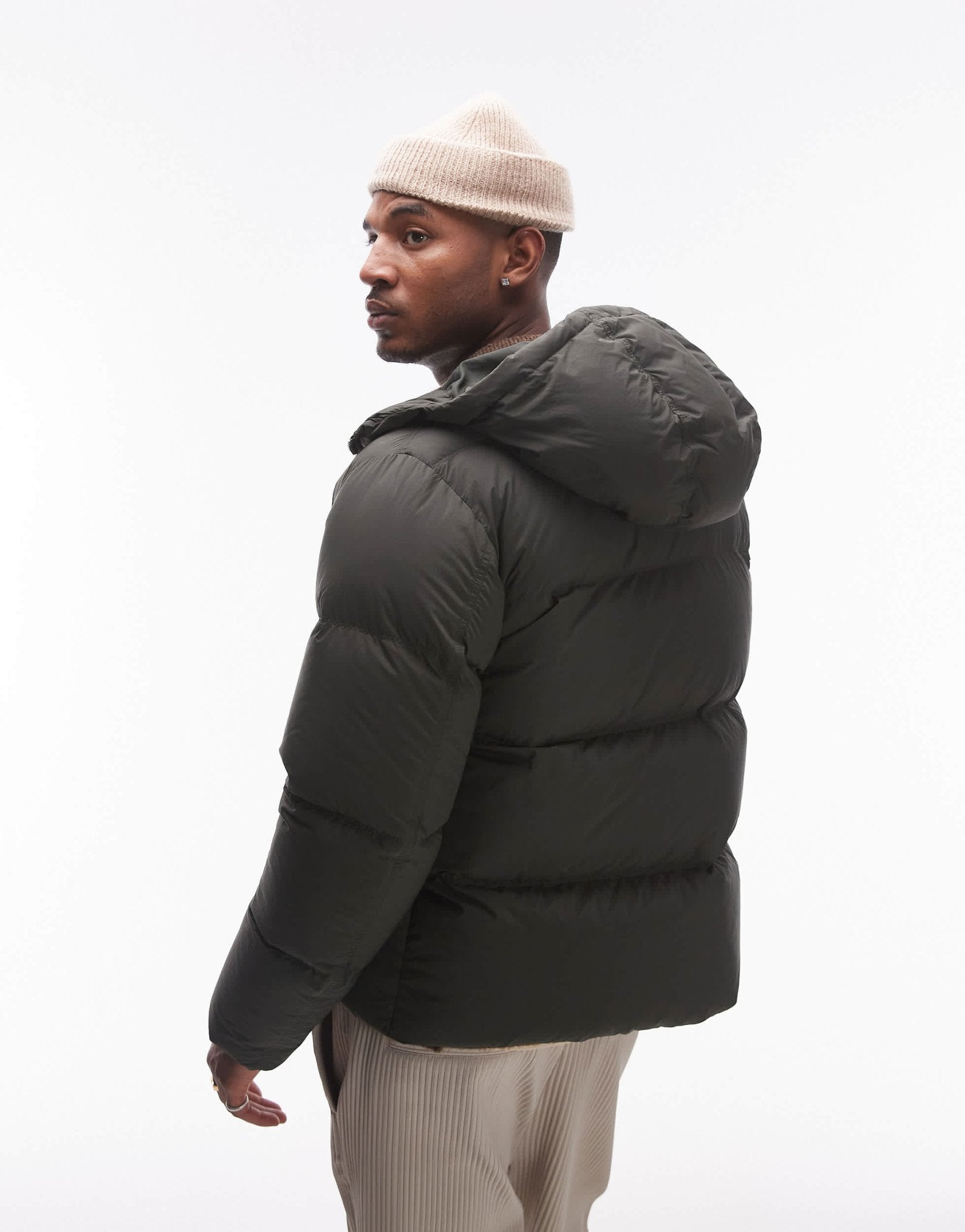 ARKET down filed puffer jacket with hood in dark khaki - ASOS Sample Sale EU Store