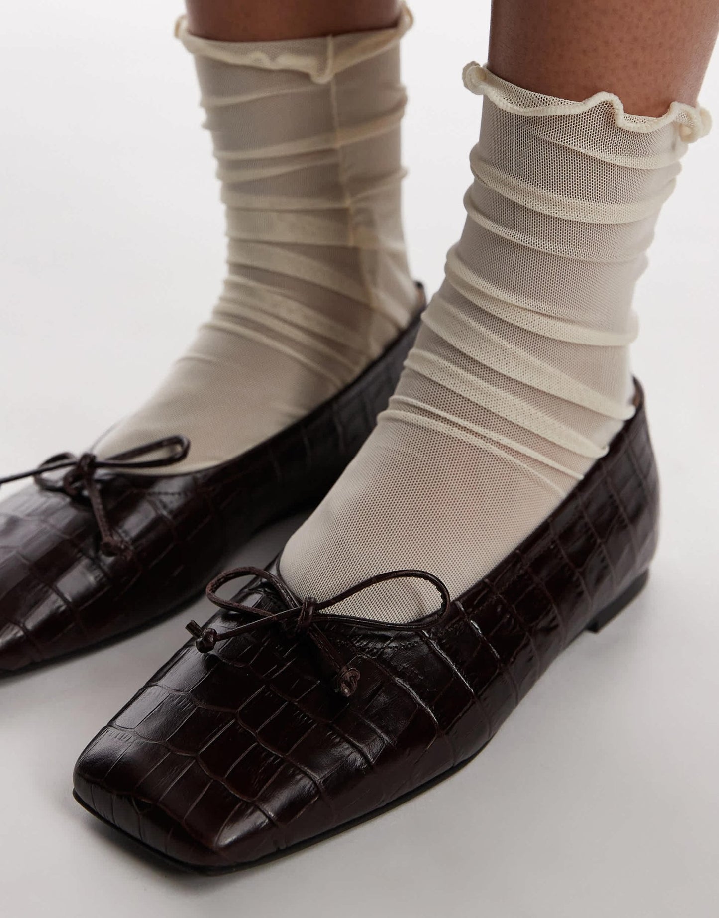 ARKET leather square toe ballet flats in dark brown embossed croc pattern - ASOS Sample Sale EU Store