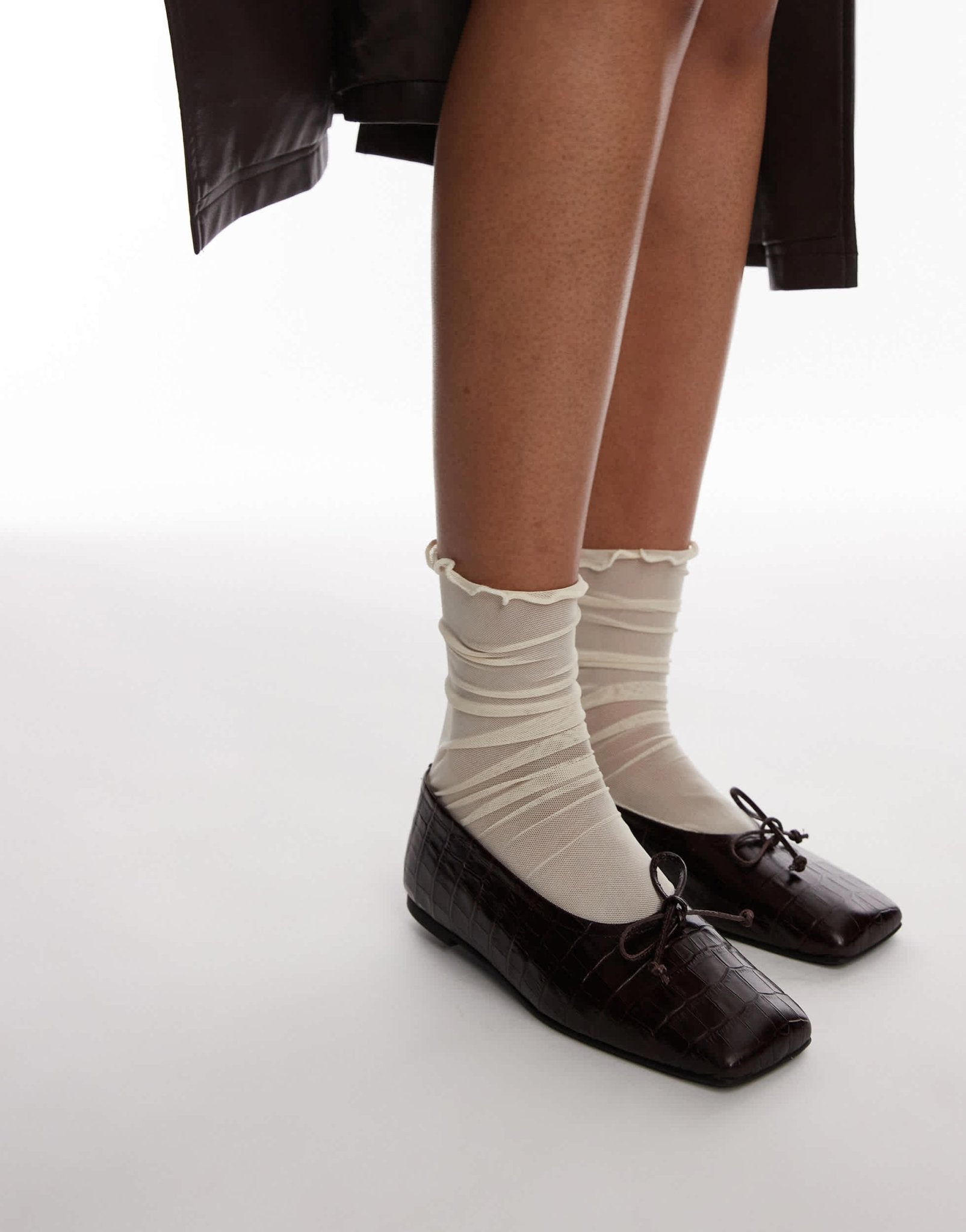 ARKET leather square toe ballet flats in dark brown embossed croc pattern - ASOS Sample Sale EU Store