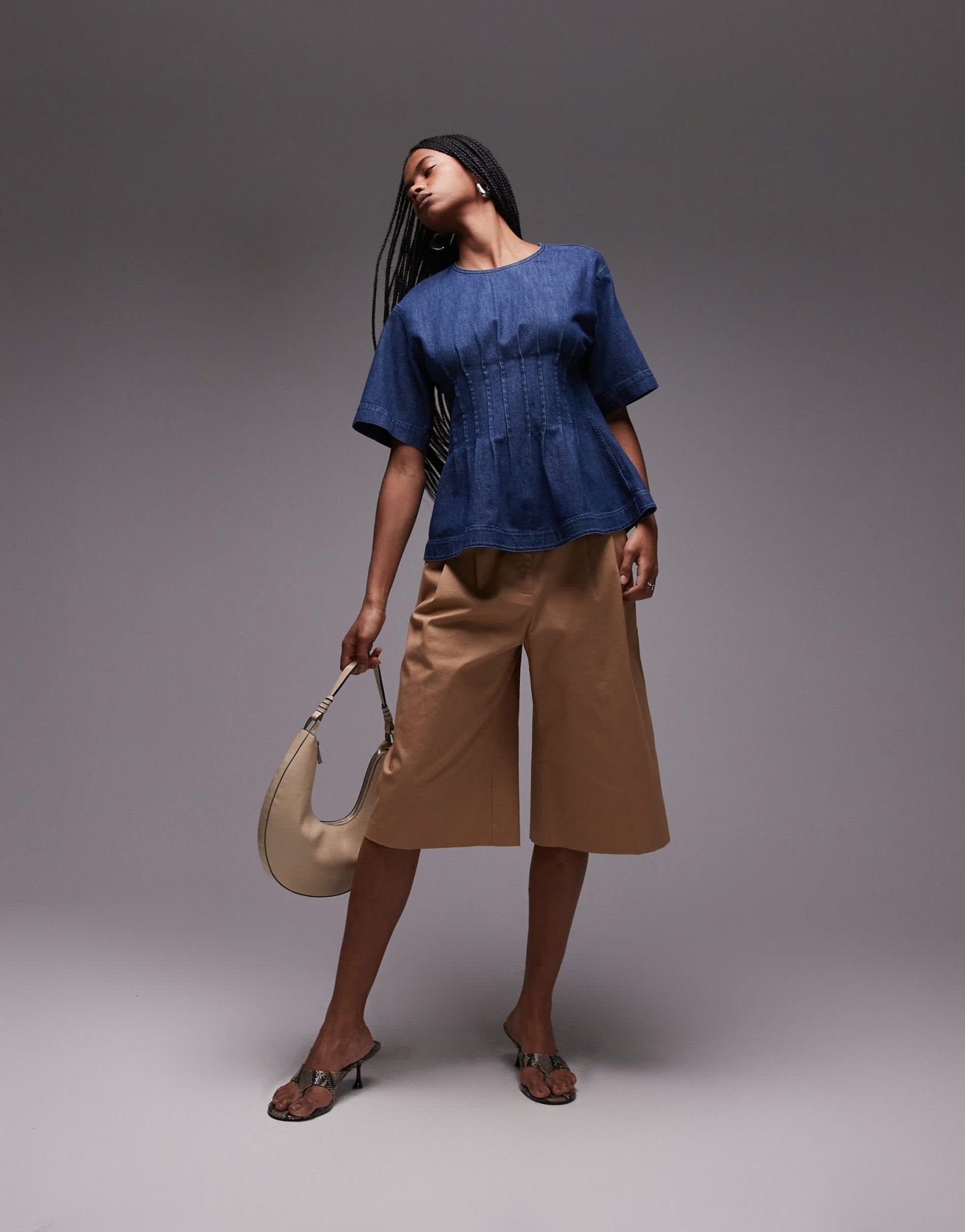ARKET lightweight denim blouse with pleated bodice in mid wash blue - ASOS Sample Sale EU Store