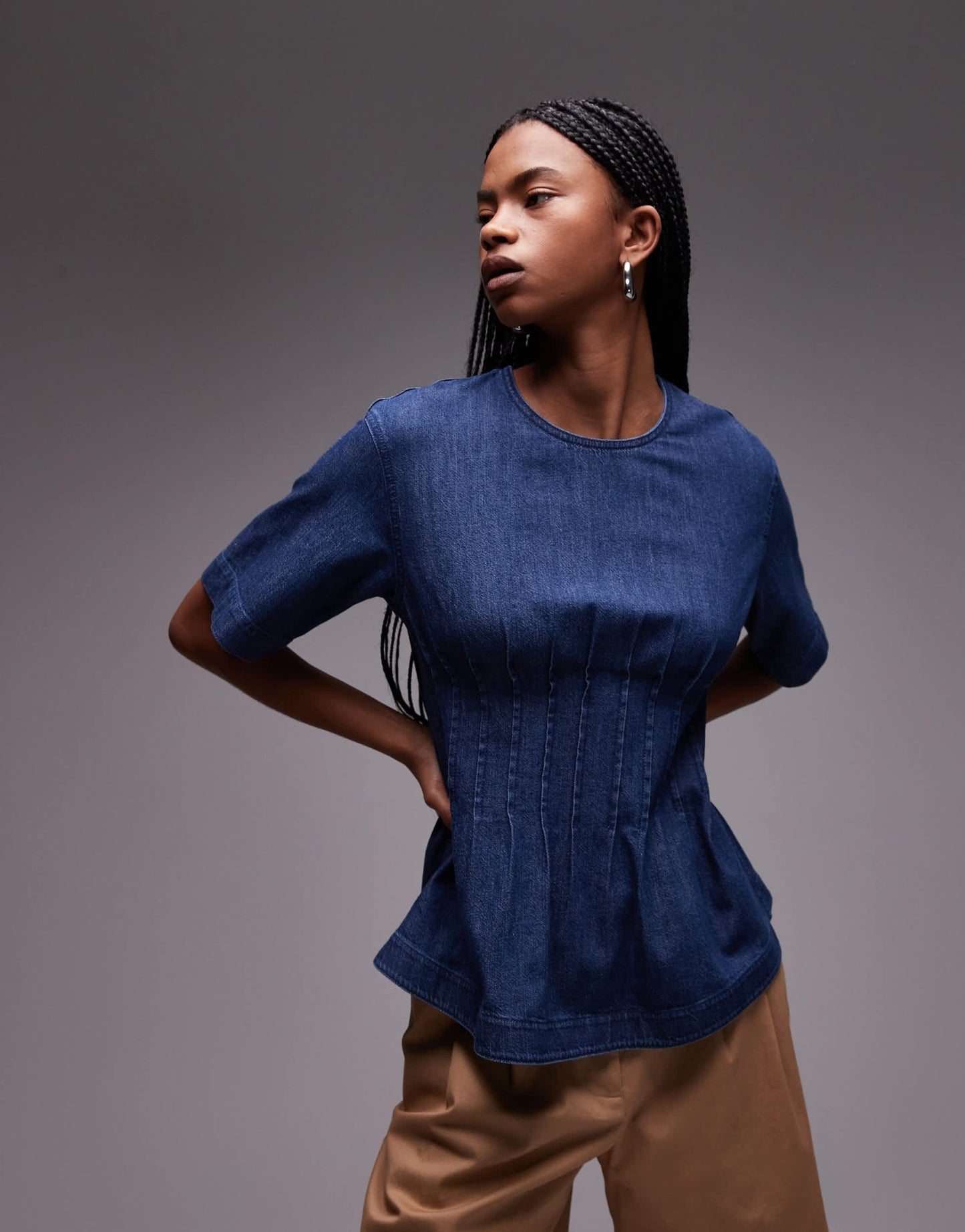 ARKET lightweight denim blouse with pleated bodice in mid wash blue - ASOS Sample Sale EU Store