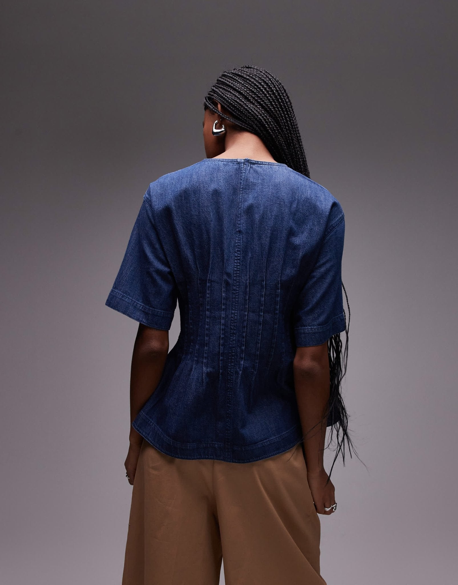 ARKET lightweight denim blouse with pleated bodice in mid wash blue - ASOS Sample Sale EU Store