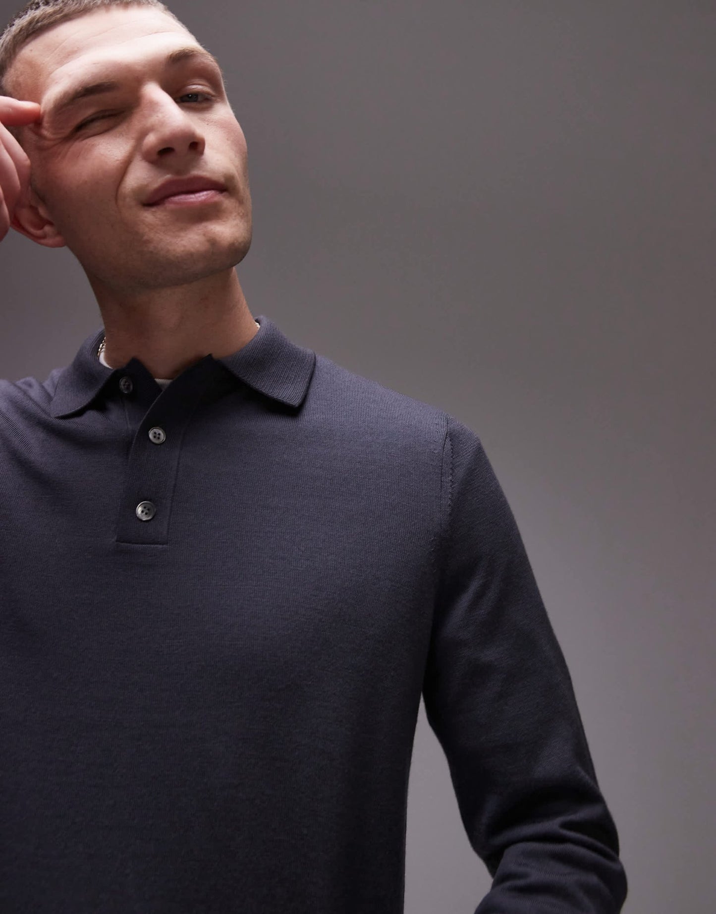 ARKET merino wool knitted long sleeve polo shirt in petrol blue - ASOS Sample Sale EU Store