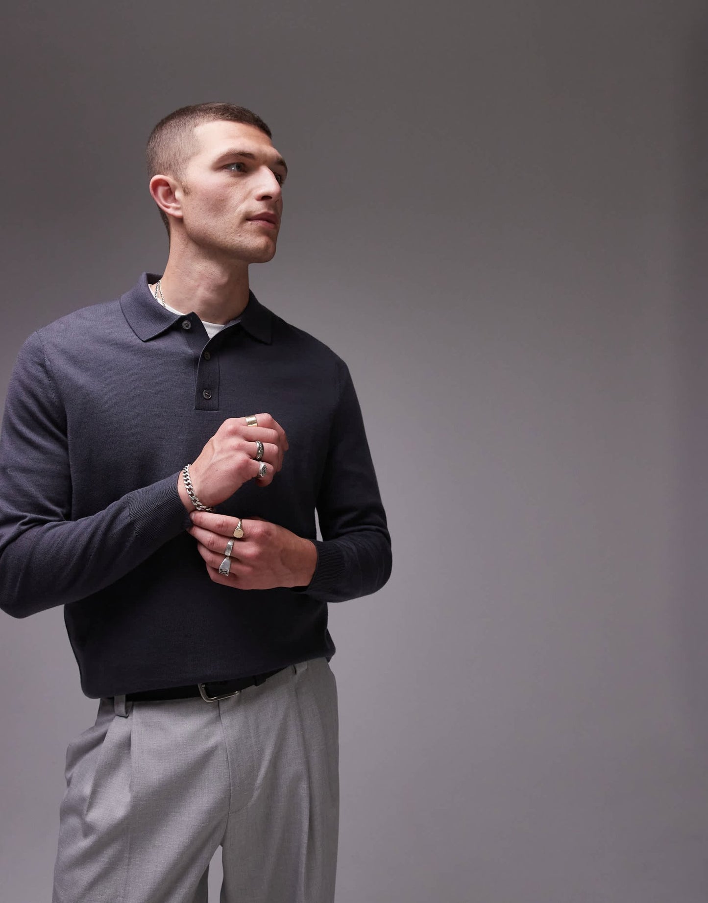 ARKET merino wool knitted long sleeve polo shirt in petrol blue - ASOS Sample Sale EU Store