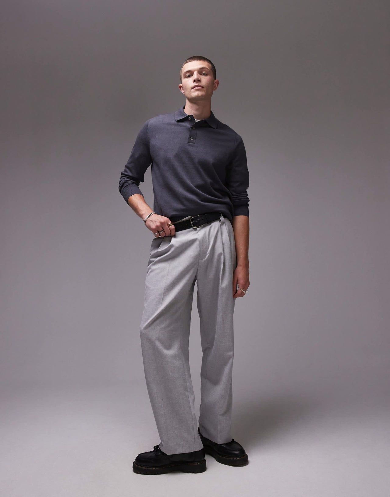 ARKET merino wool knitted long sleeve polo shirt in petrol blue - ASOS Sample Sale EU Store