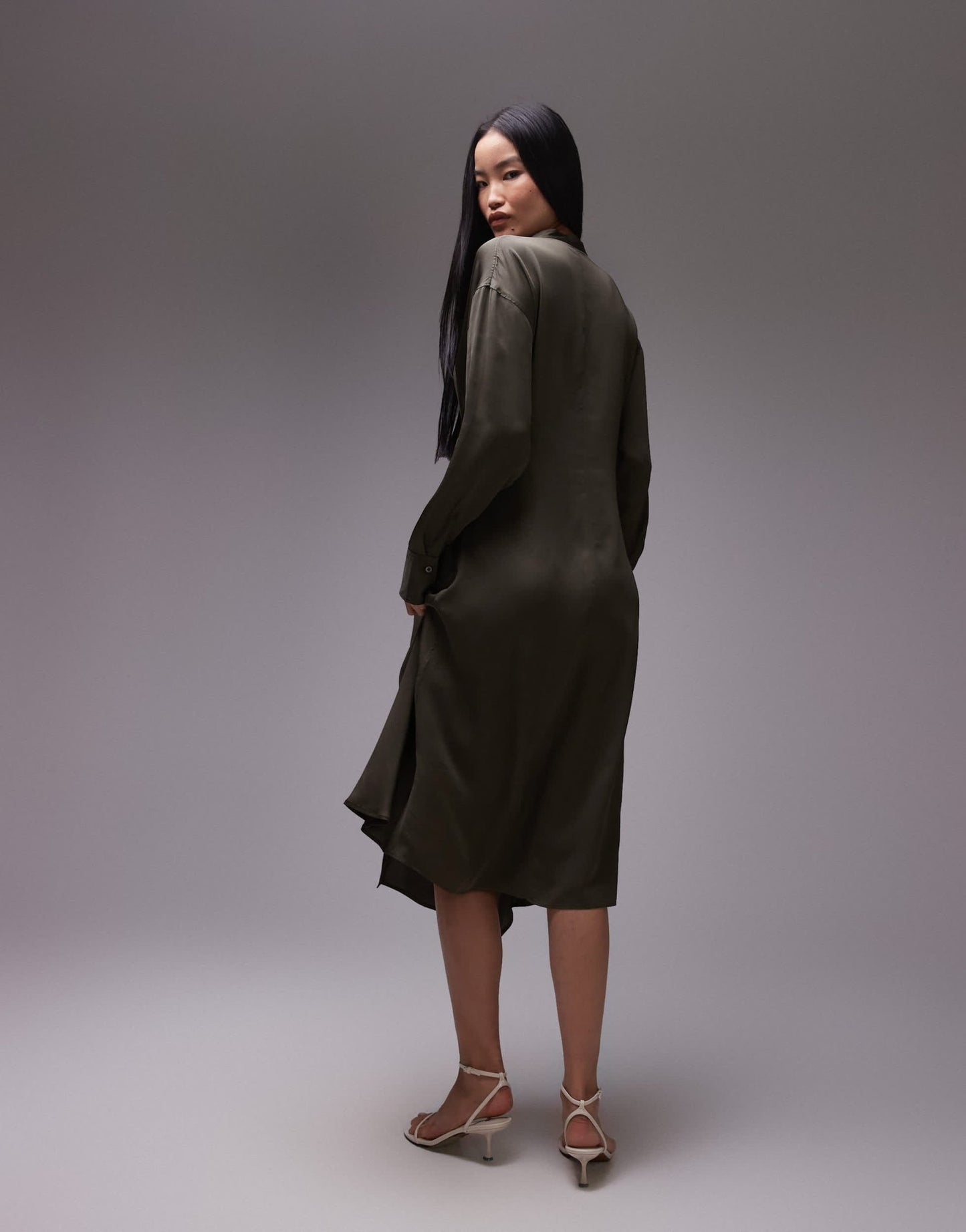 ARKET midi shirt dress with asymmetric drape detail in khaki green - ASOS Sample Sale EU Store