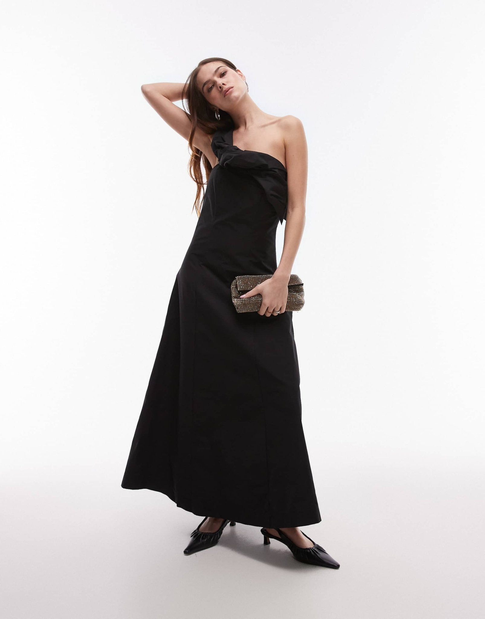 ARKET one shoulder maxi dress with corset and twisted strap detail in black - ASOS Sample Sale EU Store