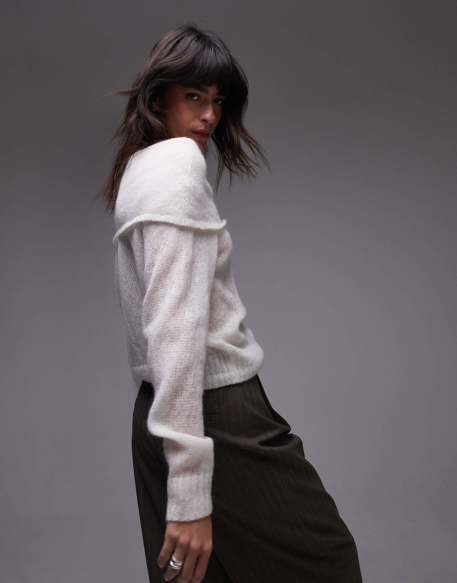 ARKET open knit sheer jumper with fold over off shoulder in off white - ASOS Sample Sale EU Store