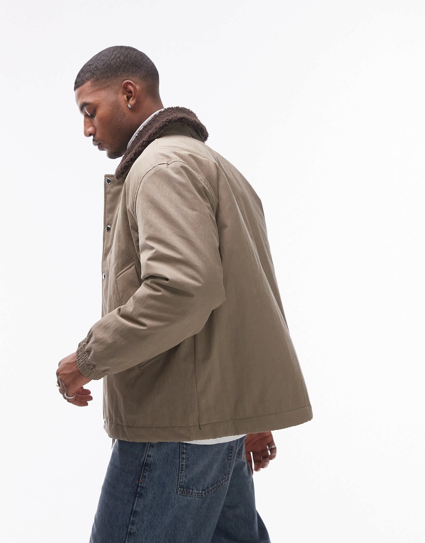 ARKET padded jacket in beige with faux fur collar - ASOS Sample Sale EU Store
