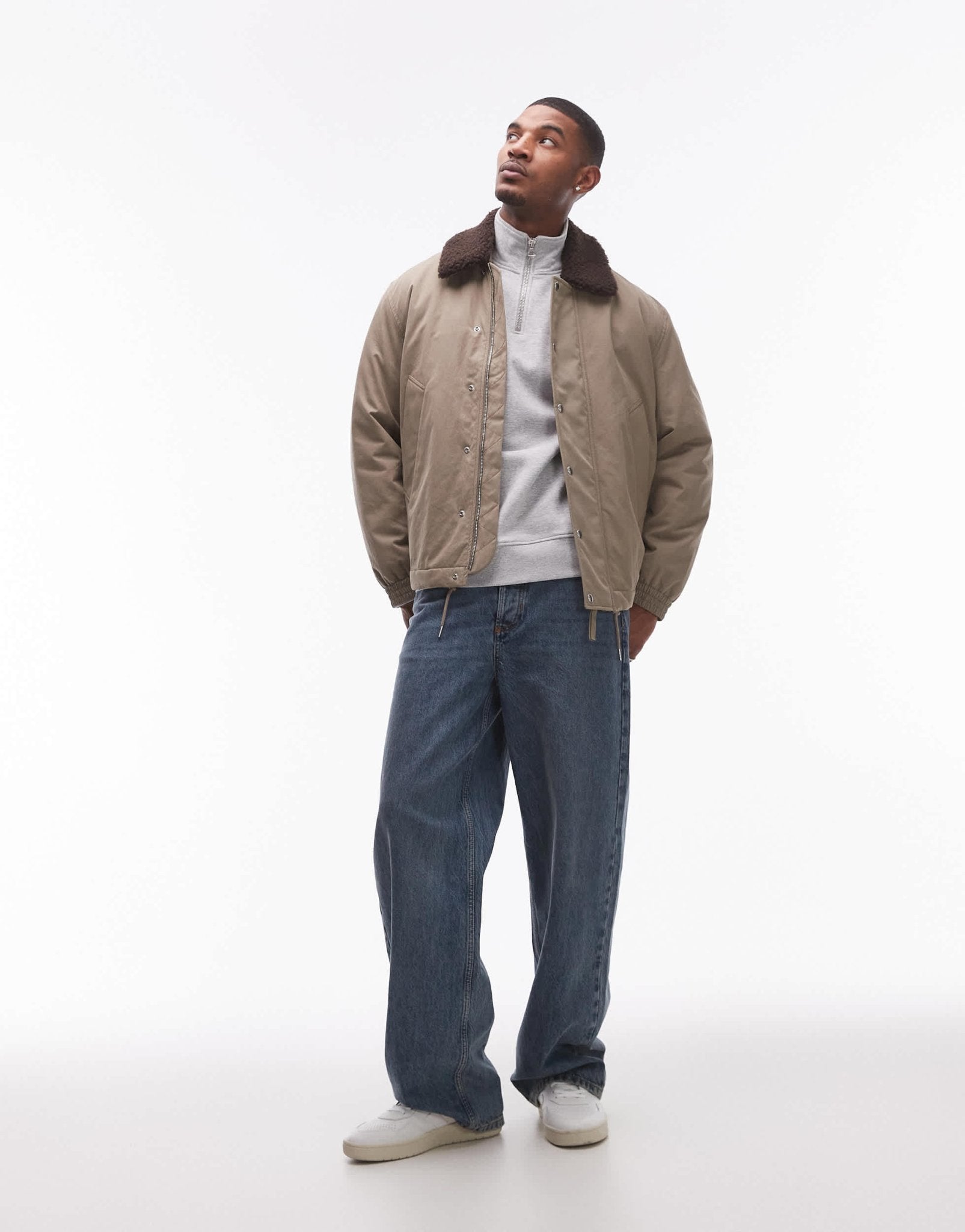 ARKET padded jacket in beige with faux fur collar - ASOS Sample Sale EU Store