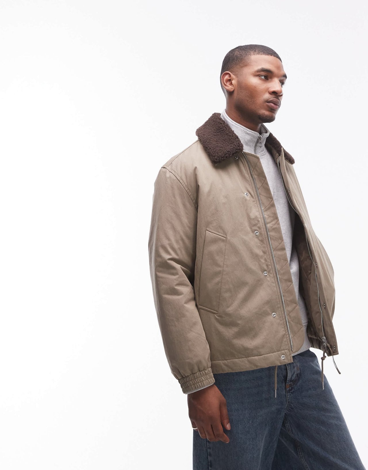 ARKET padded jacket in beige with faux fur collar - ASOS Sample Sale EU Store