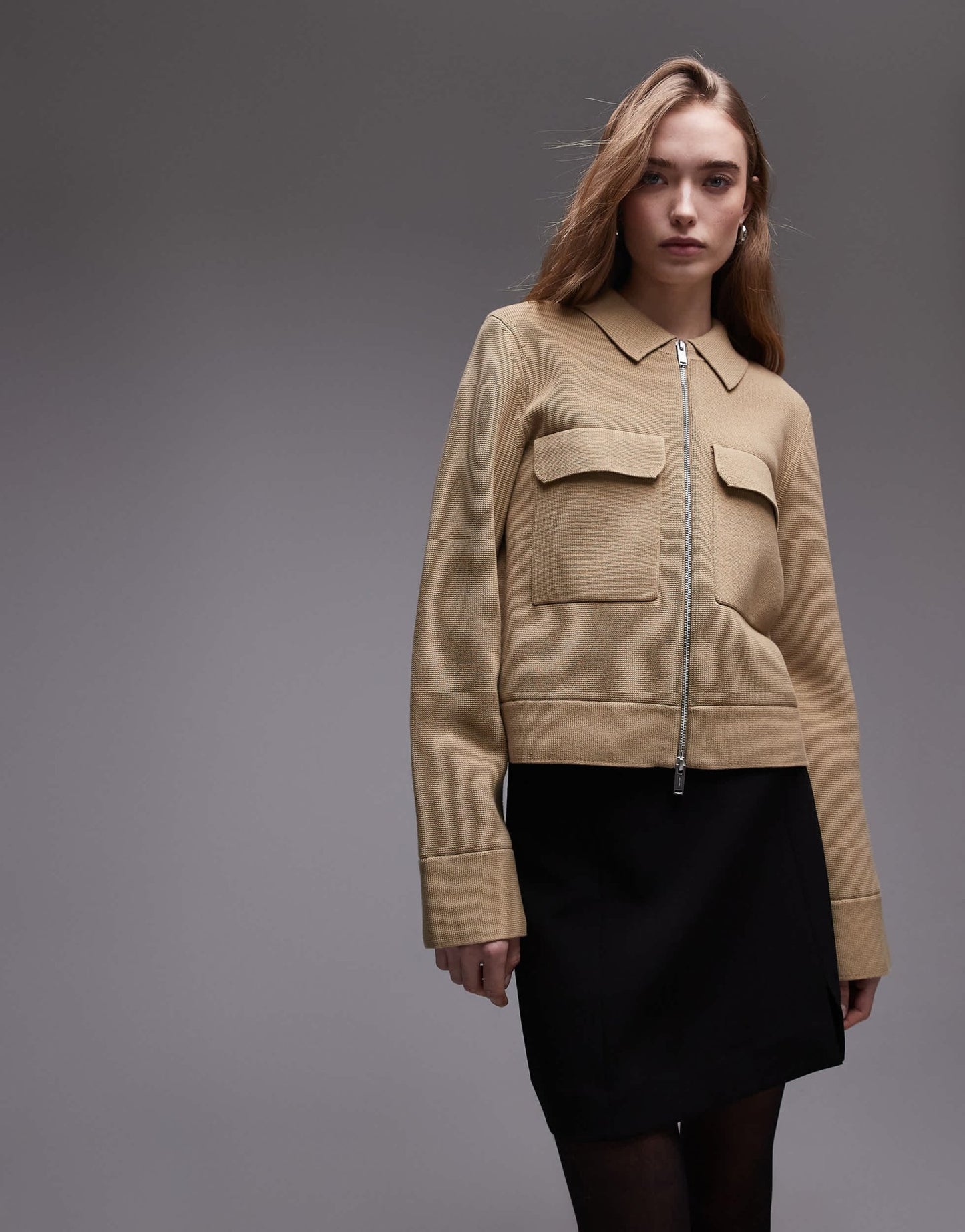 ARKET pure cotton knitted compact utility jacket in dark beige - ASOS Sample Sale EU Store