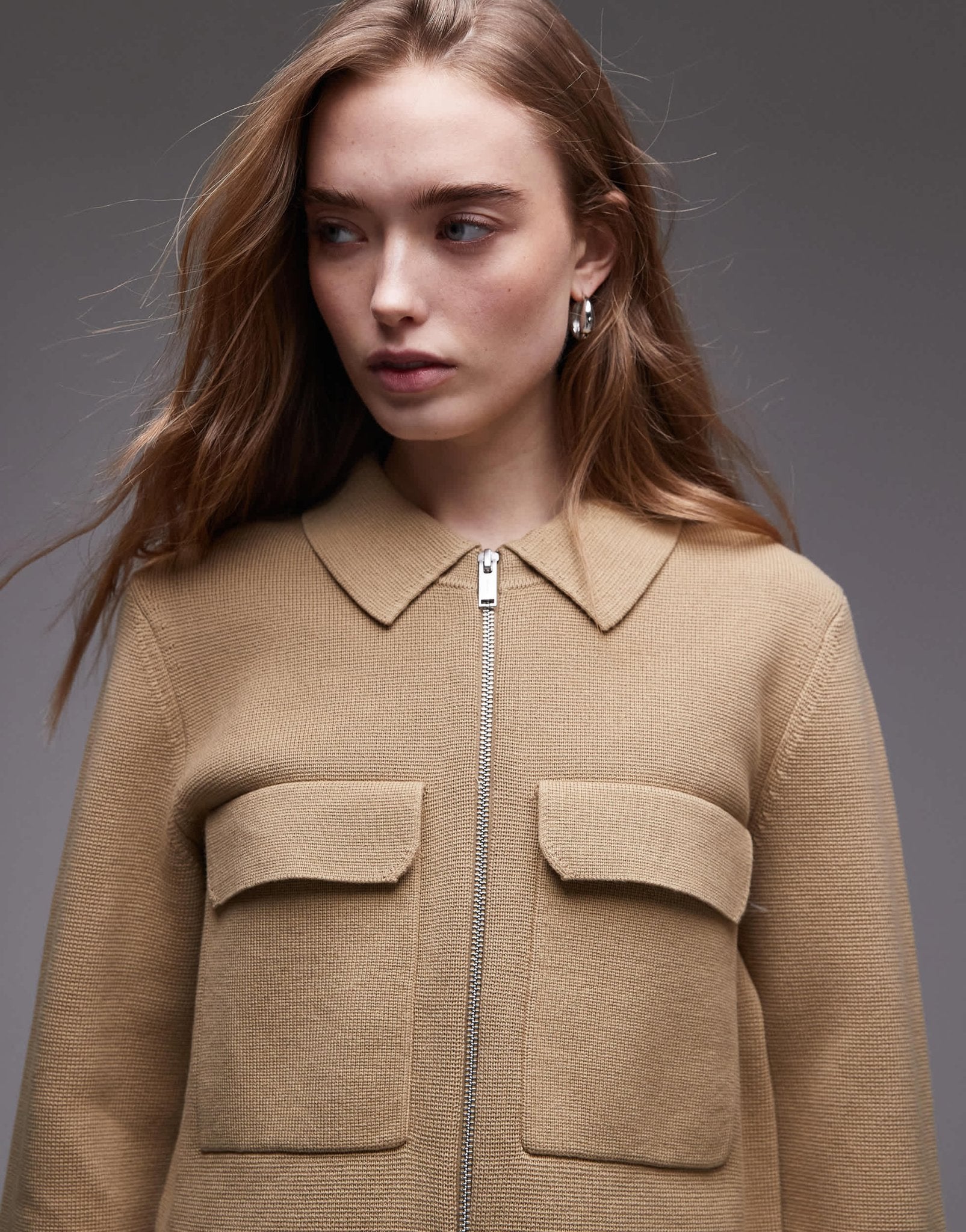 ARKET pure cotton knitted compact utility jacket in dark beige - ASOS Sample Sale EU Store