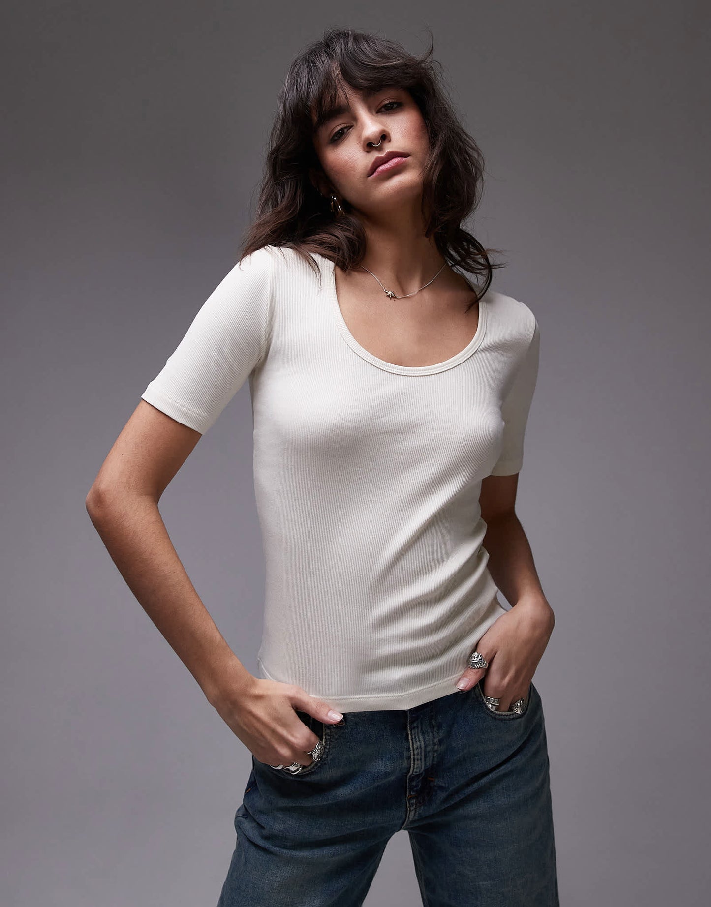 ARKET rib jersey t-shirt with scoop neck in off - white - ASOS Sample Sale EU Store