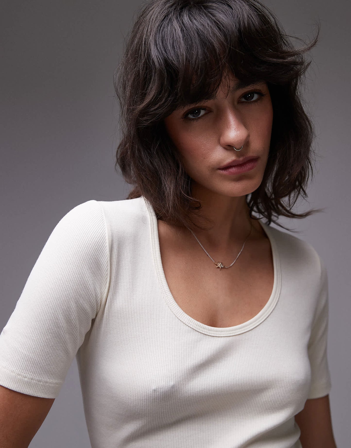 ARKET rib jersey t-shirt with scoop neck in off - white - ASOS Sample Sale EU Store