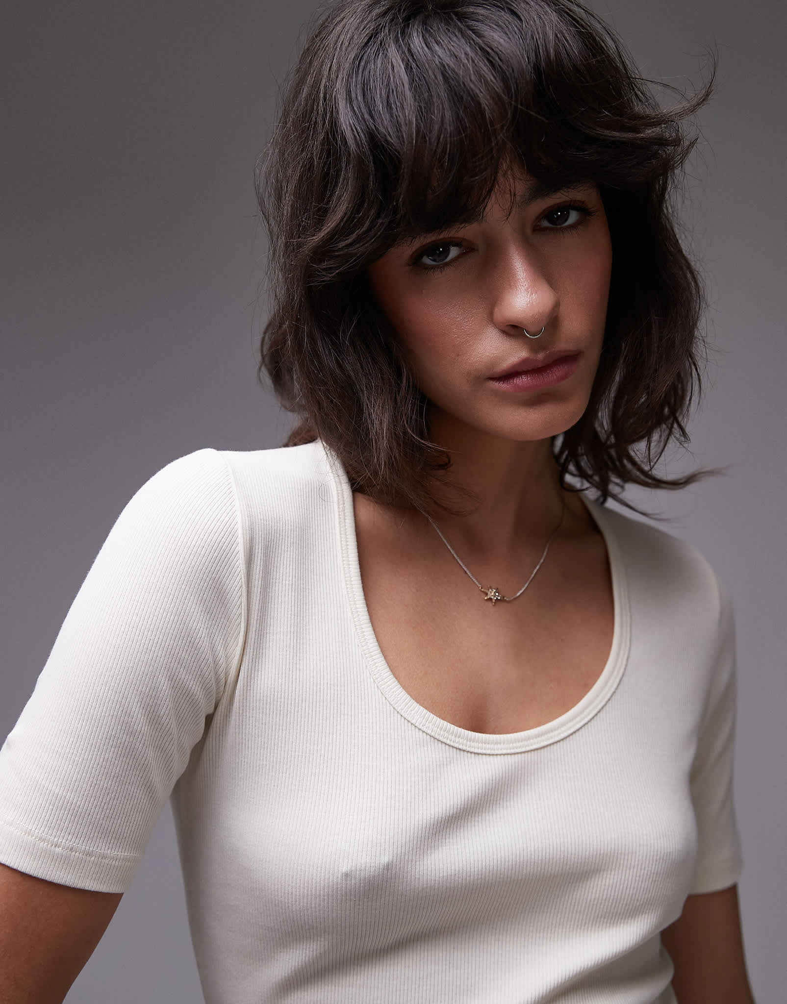 ARKET rib jersey t-shirt with scoop neck in off - white - ASOS Sample Sale EU Store