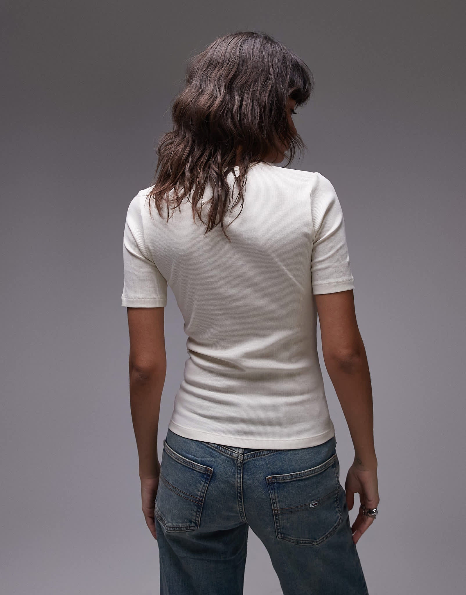 ARKET rib jersey t-shirt with scoop neck in off - white - ASOS Sample Sale EU Store