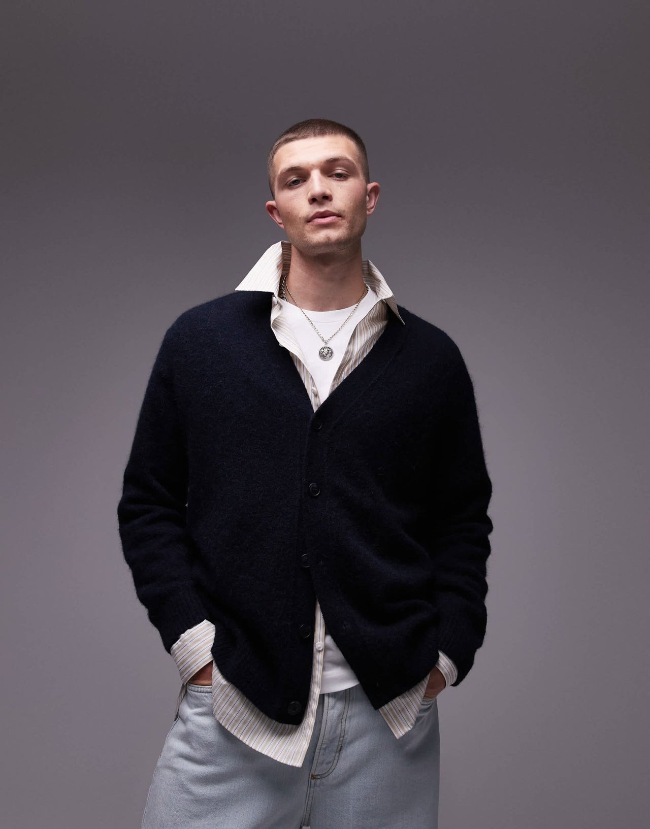 ARKET textured alpaca blend cardigan in navy - ASOS Sample Sale EU Store