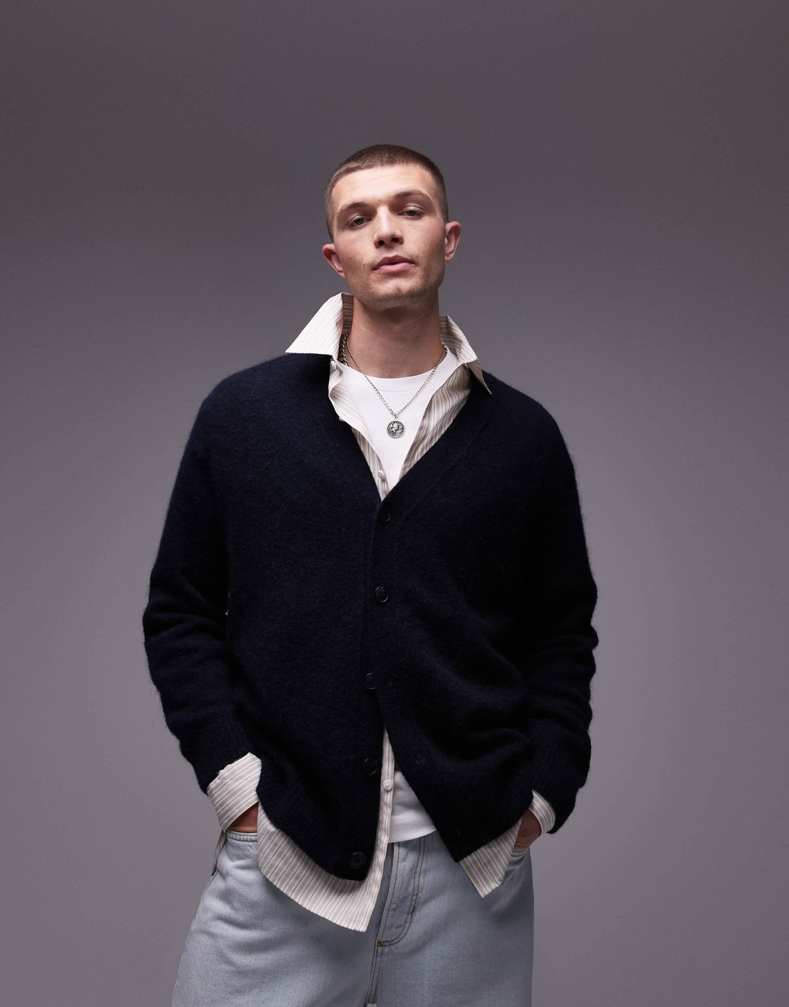 ARKET textured alpaca blend cardigan in navy - ASOS Sample Sale EU Store