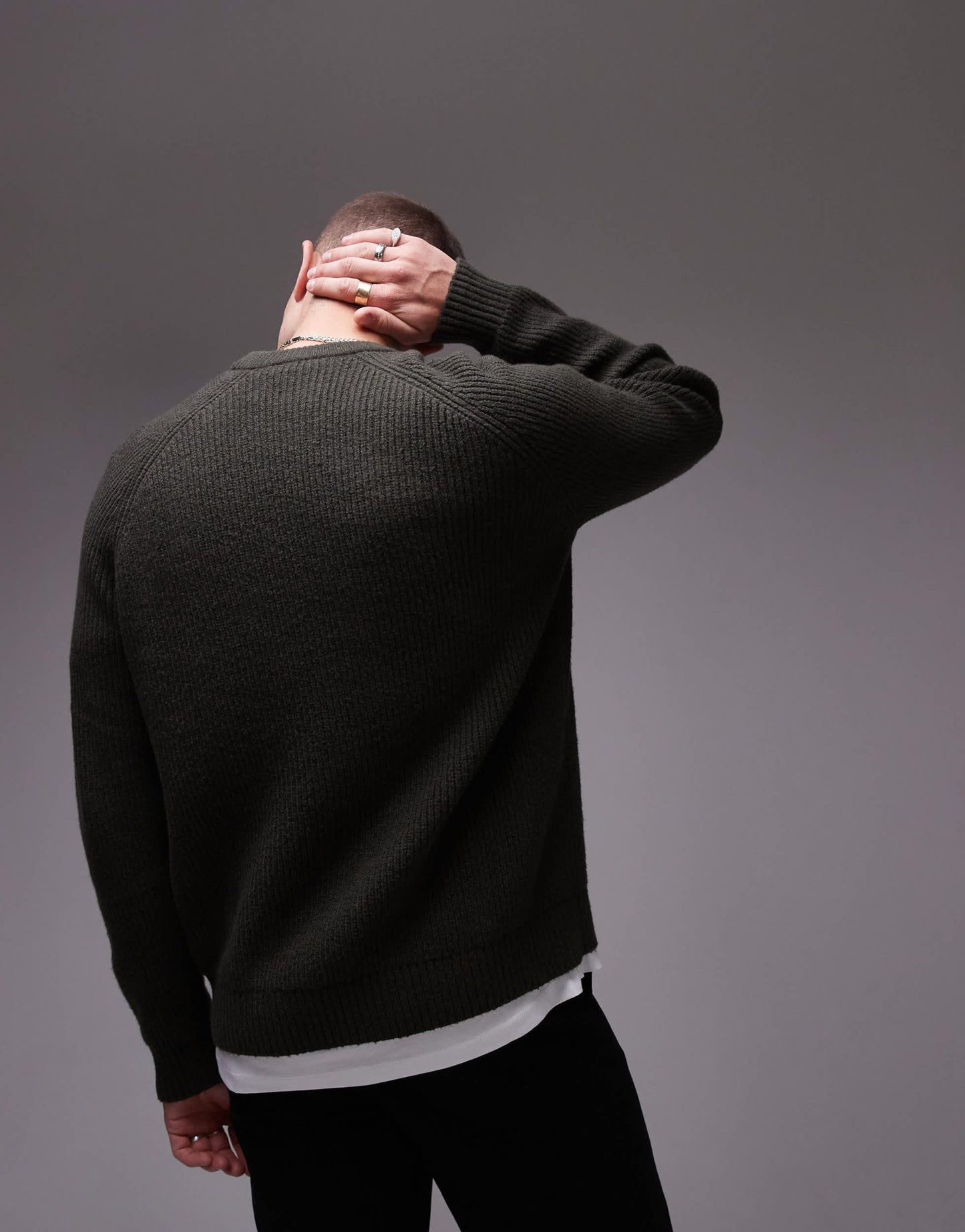 ARKET textured knitted rib jumper with raglan sleeves in khaki green - ASOS Sample Sale EU Store