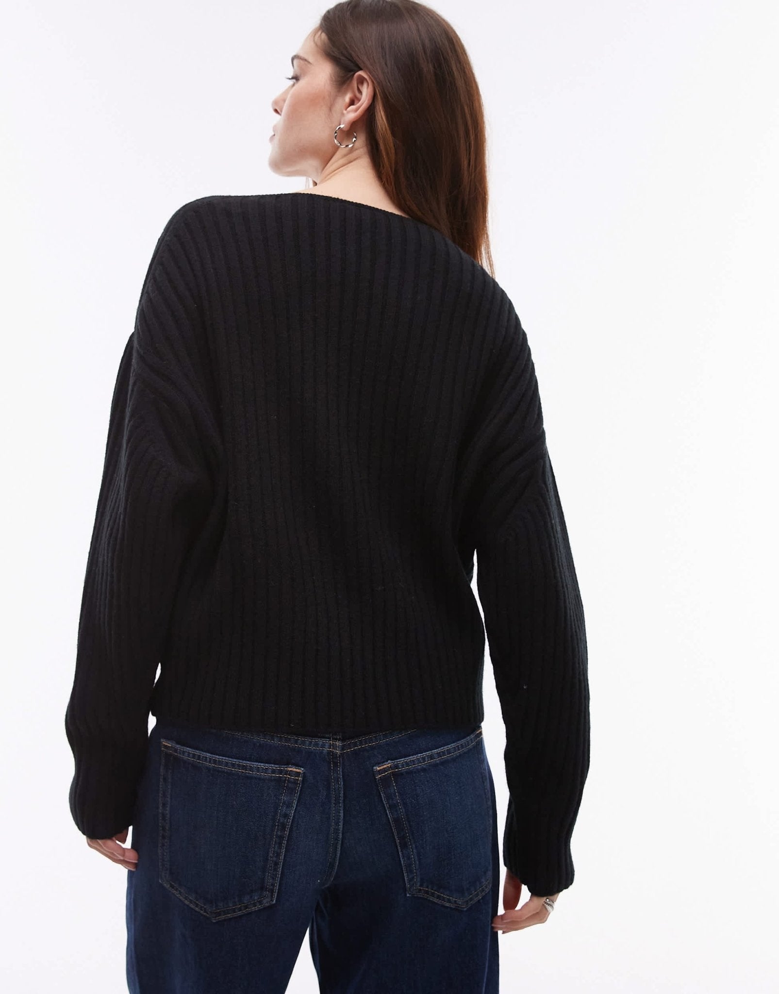 ARKET wool knitted sweater with asymmetric off - shoulder in black - ASOS Sample Sale EU Store