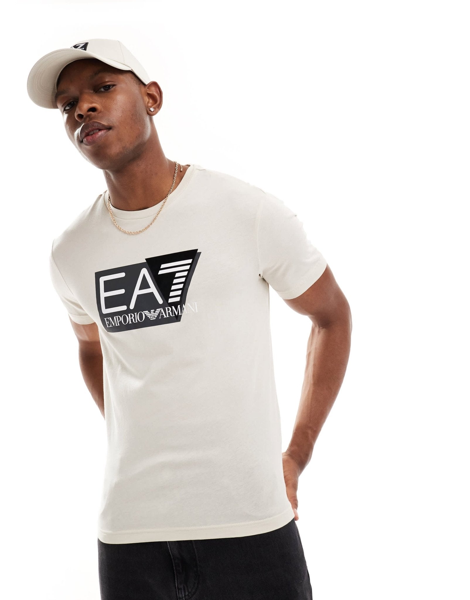Armani EA7 large chest logo t-shirt in beige - ASOS Sample Sale EU Store
