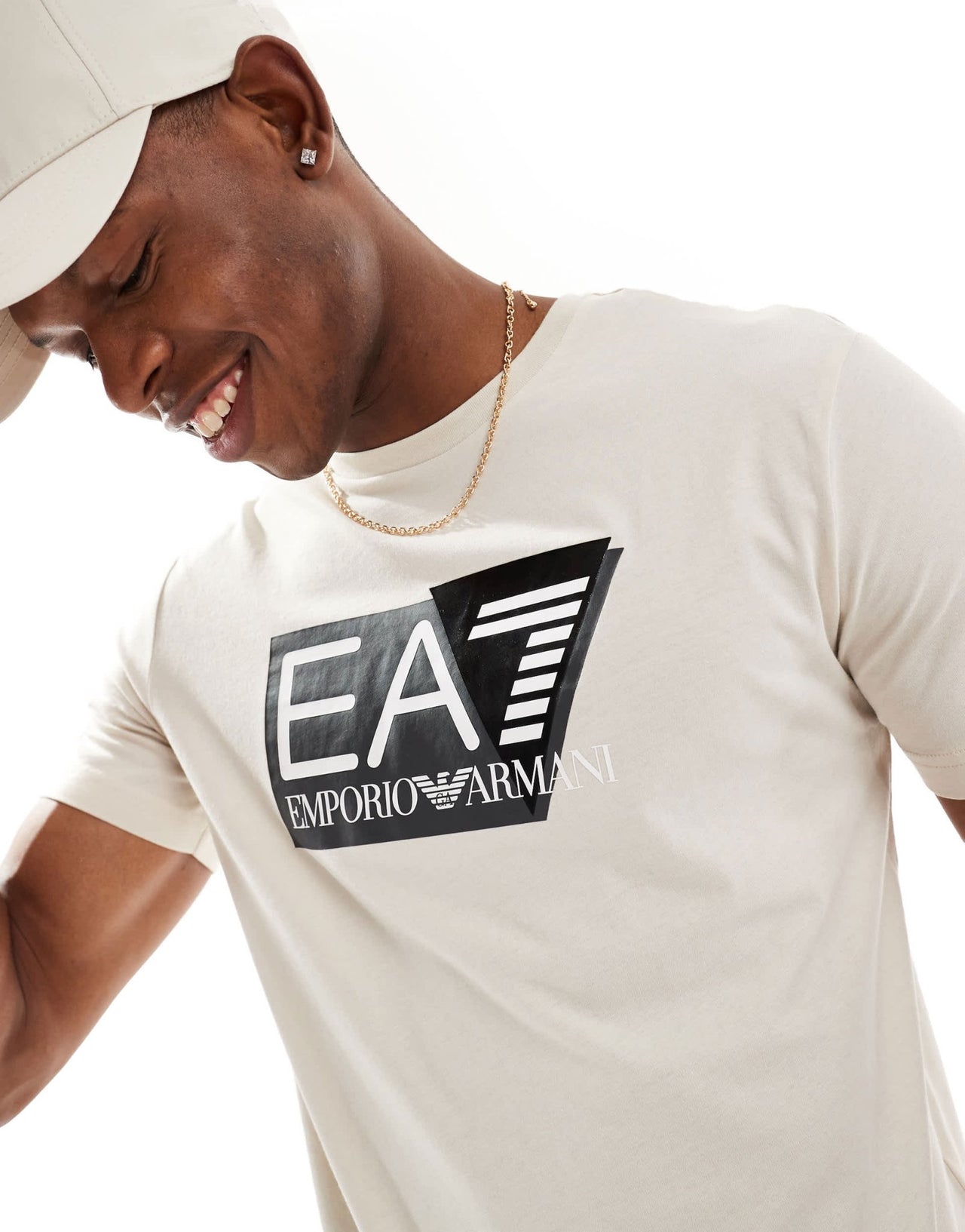 Armani EA7 large chest logo t-shirt in beige - ASOS Sample Sale EU Store