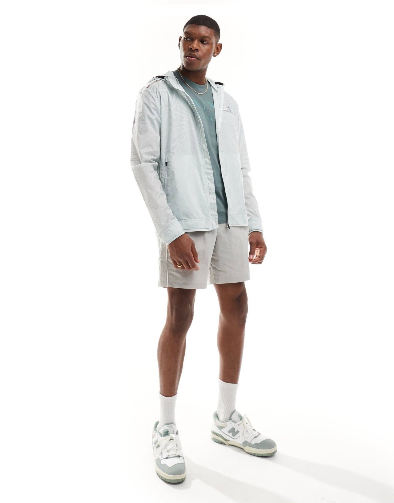 Armani EA7 logo all over geo print transparent hooded windbreaker jacket in light blue - ASOS Sample Sale EU Store