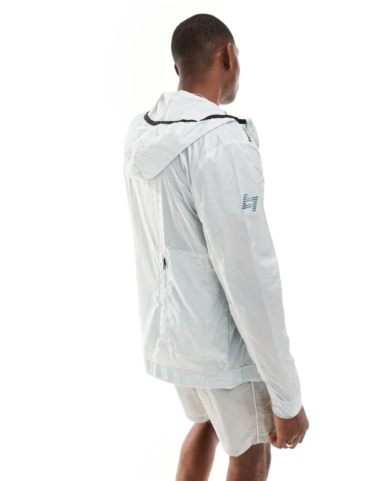 Armani EA7 logo all over geo print transparent hooded windbreaker jacket in light blue - ASOS Sample Sale EU Store