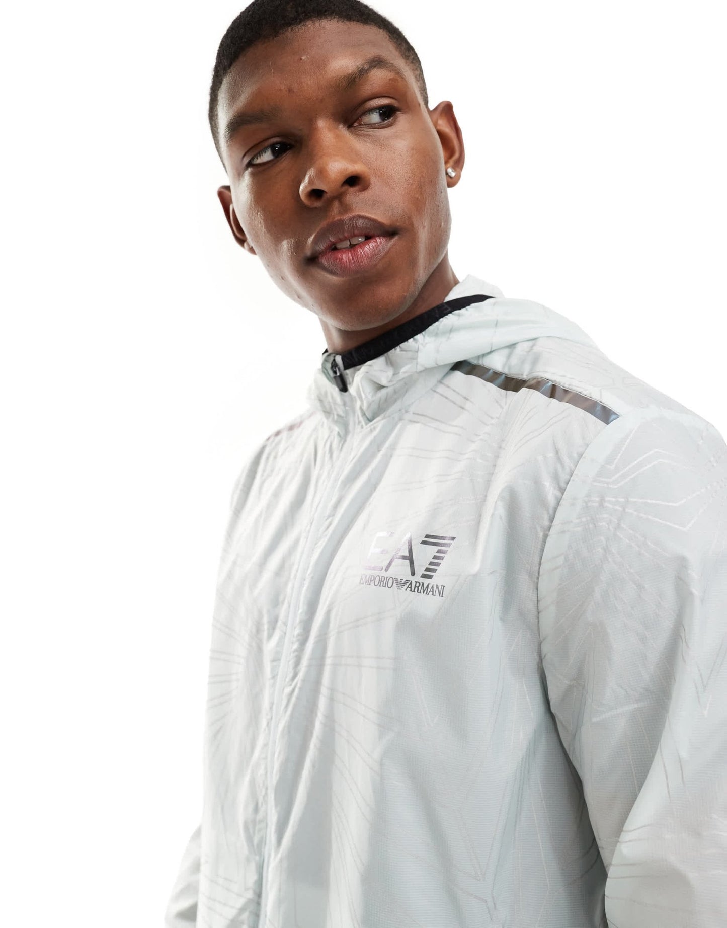 Armani EA7 logo all over geo print transparent hooded windbreaker jacket in light blue - ASOS Sample Sale EU Store