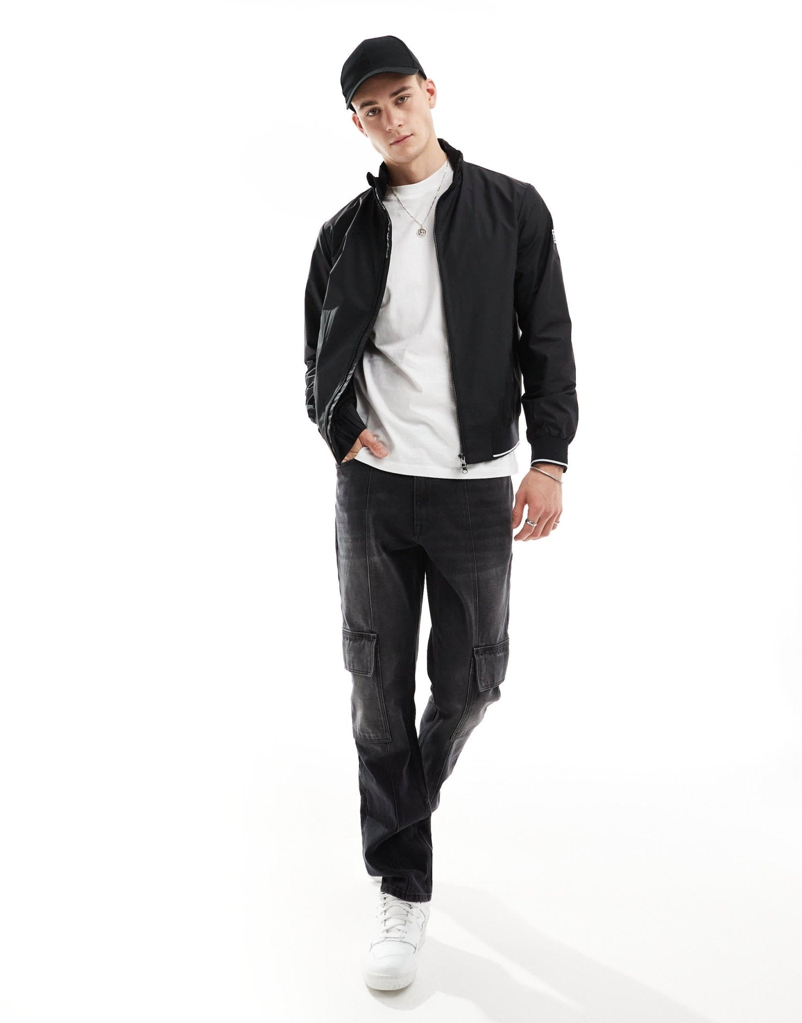 Armani EA7 logo sleeve harrington jacket in black - ASOS Sample Sale EU Store