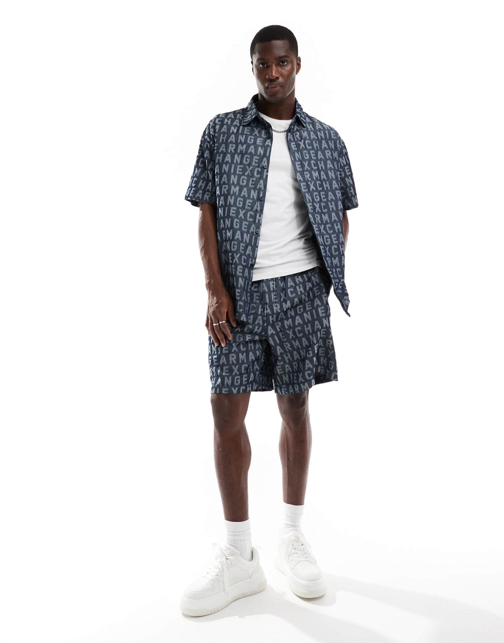 Armani Exchange all over jacquard logo woven shorts in navy co - ord - ASOS Sample Sale EU Store